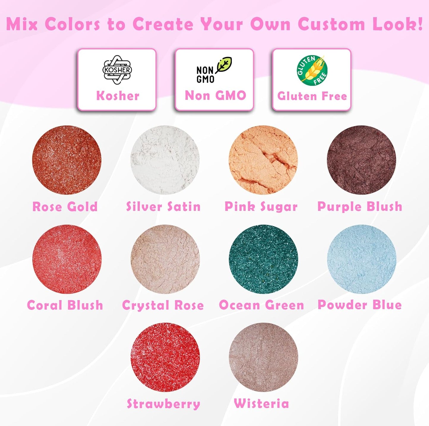 Crystal Rose & Coral Blush Luster Dust for Baking (2 Pack) – Edible Glitter for Cake Decorating, Fondant, Cupcakes, Drinks & Desserts – Kosher, Vegan, Food-Safe Luster Dust - 2 grams, Highly Concentrated