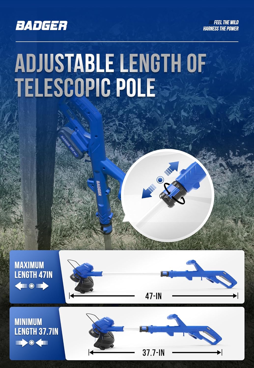 WILD BADGER POWER 20V Weed Wacker & Leaf Blower, Electric with 2 * 2Ah Battery & Charger, String Trimmer, Lightweight, Adjustable Telescopic Shaft, Easy to Use