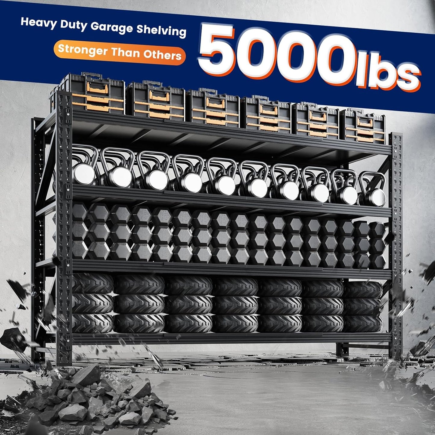 Yizosh 71" W Metal Garage Storage Shelves,5000LBS Heavy Duty 4-Shelf Adjustable Steel Organization Shelving,Utility Rack Shelf,71" W x 24" D x 69" H for Basement,Warehouse,Industrial