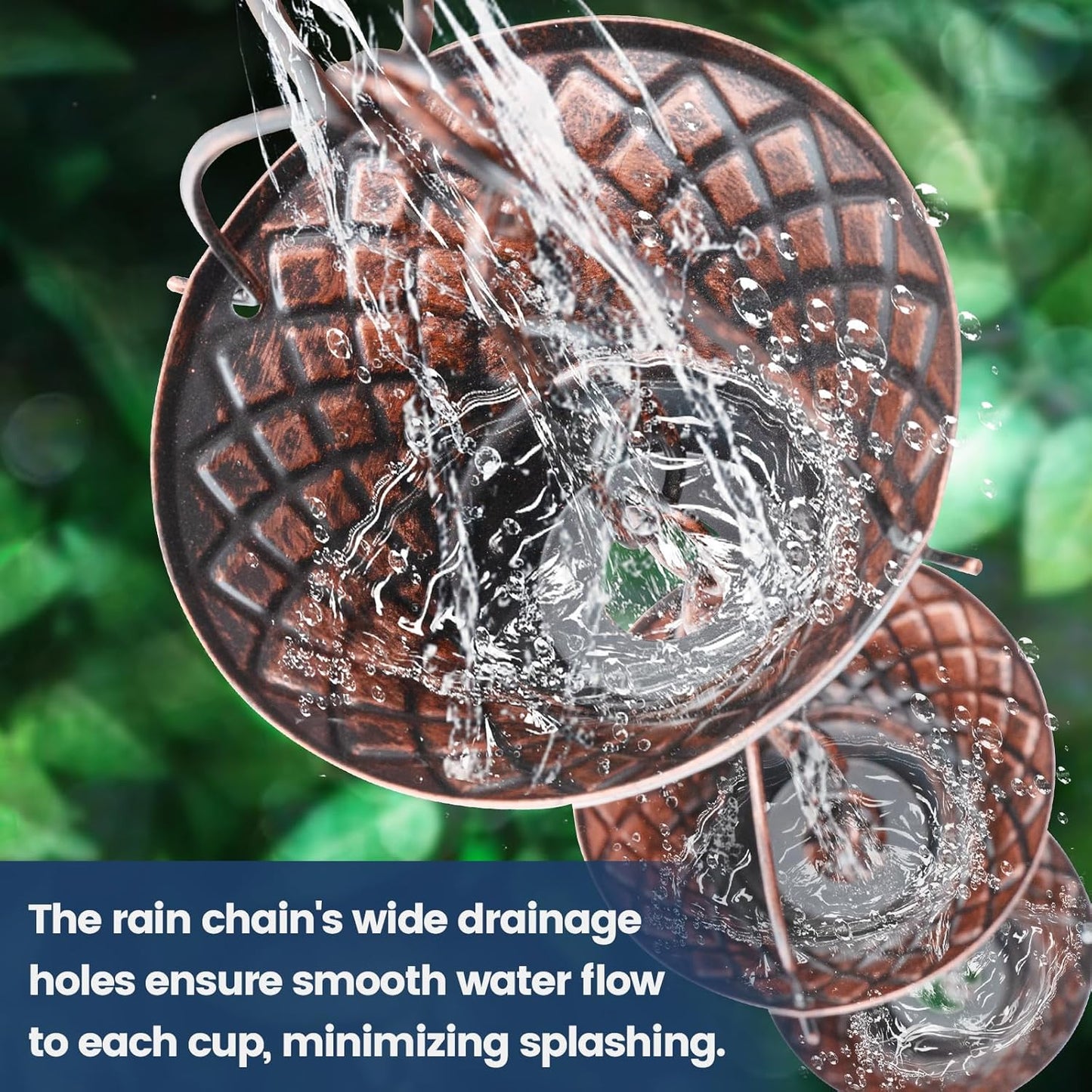 Rain Chains for Gutters, 8.5FT Durable Copper Rain Catcher Chain with 12 Cups, Decorative Replacement Downspout Rain Chain for Eaves Drainage