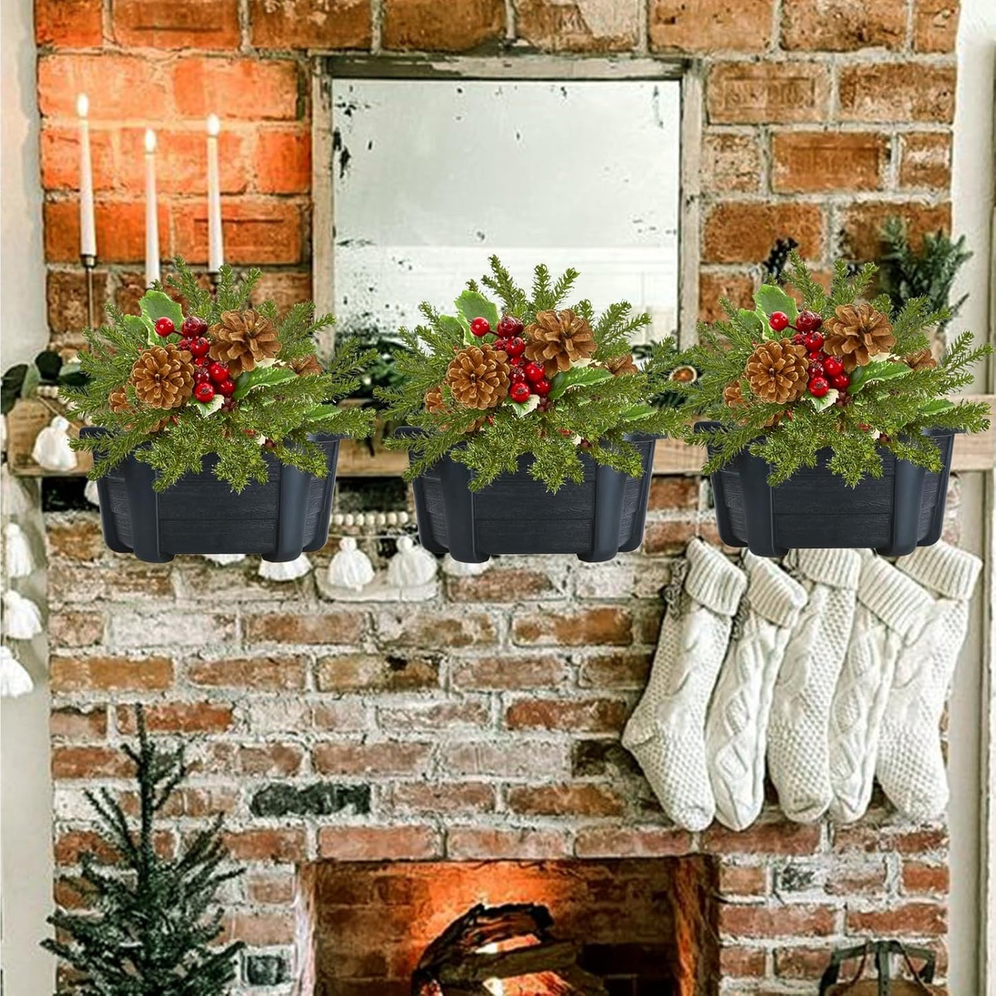 summer flower Hanging Flower Pots, 3 Pack 9.84” Wall Hanging Planters for Railing Fence Balcony, Plastic Plants Pots for Window Box Garden Outdoor Flowers Indoor Decor (Black)