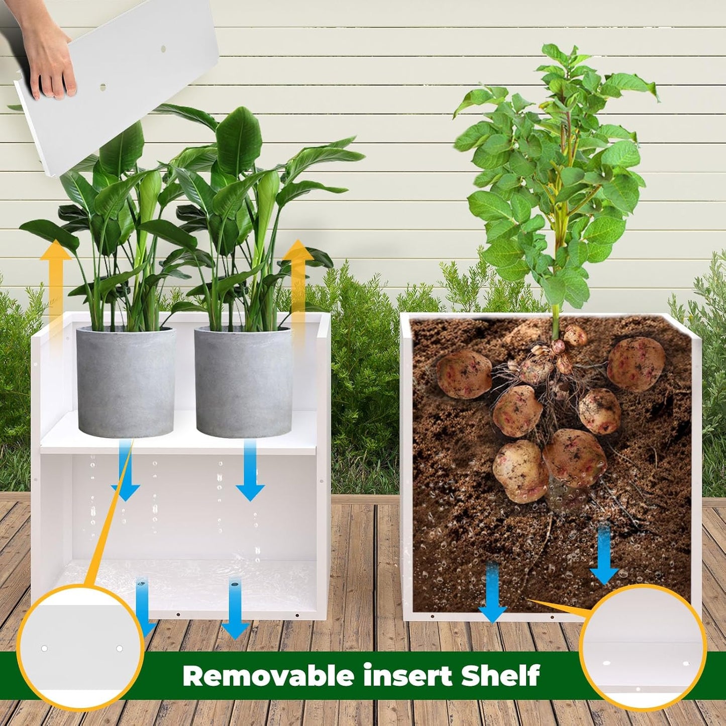 Galvanized Steel Metallic Heavy Planter for Outdoor Plants Metal Outdoor Planter Spliced Flower Box with Partitions for Outside,Indoor,Garden (White, 36 * 15 * 24)