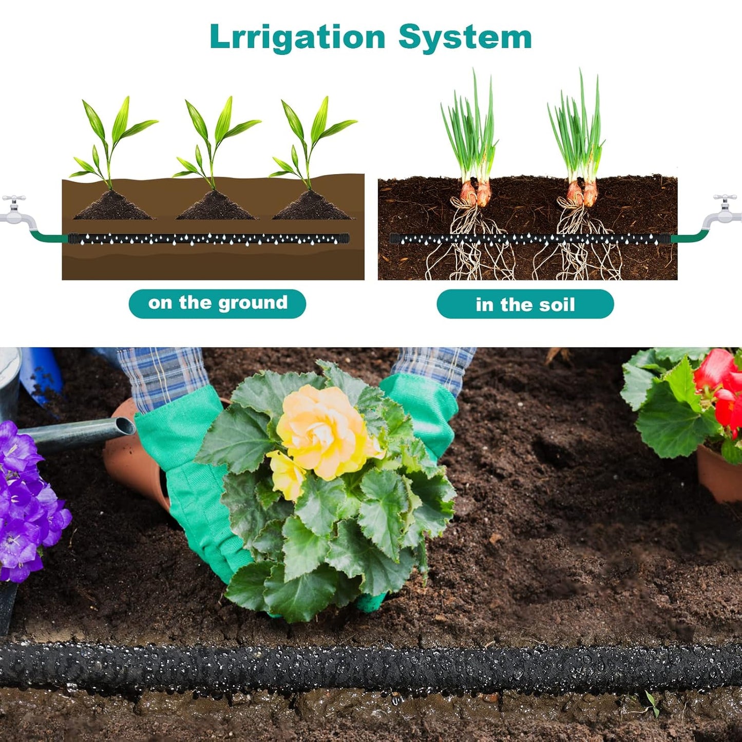 10 FT Soaker Hose 1/2" Heavy Duty Garden Hose to Save 70% Water Drip Irrigation Kit for Lawn/Yard Landscaping Beds (10FT)