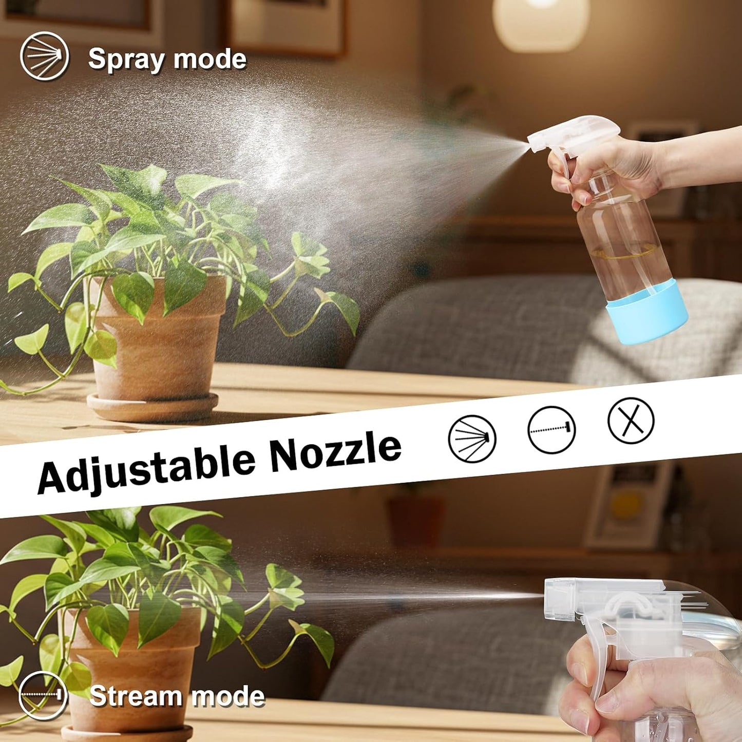 Glass Spray Bottles with Silicone Sleeve 16.9oz 2 Pack Empty Spray Bottle for Hair Mist/Stream Spraying for Cleaning Solutions, Plants, Essential Oils (clear-qblue&green)