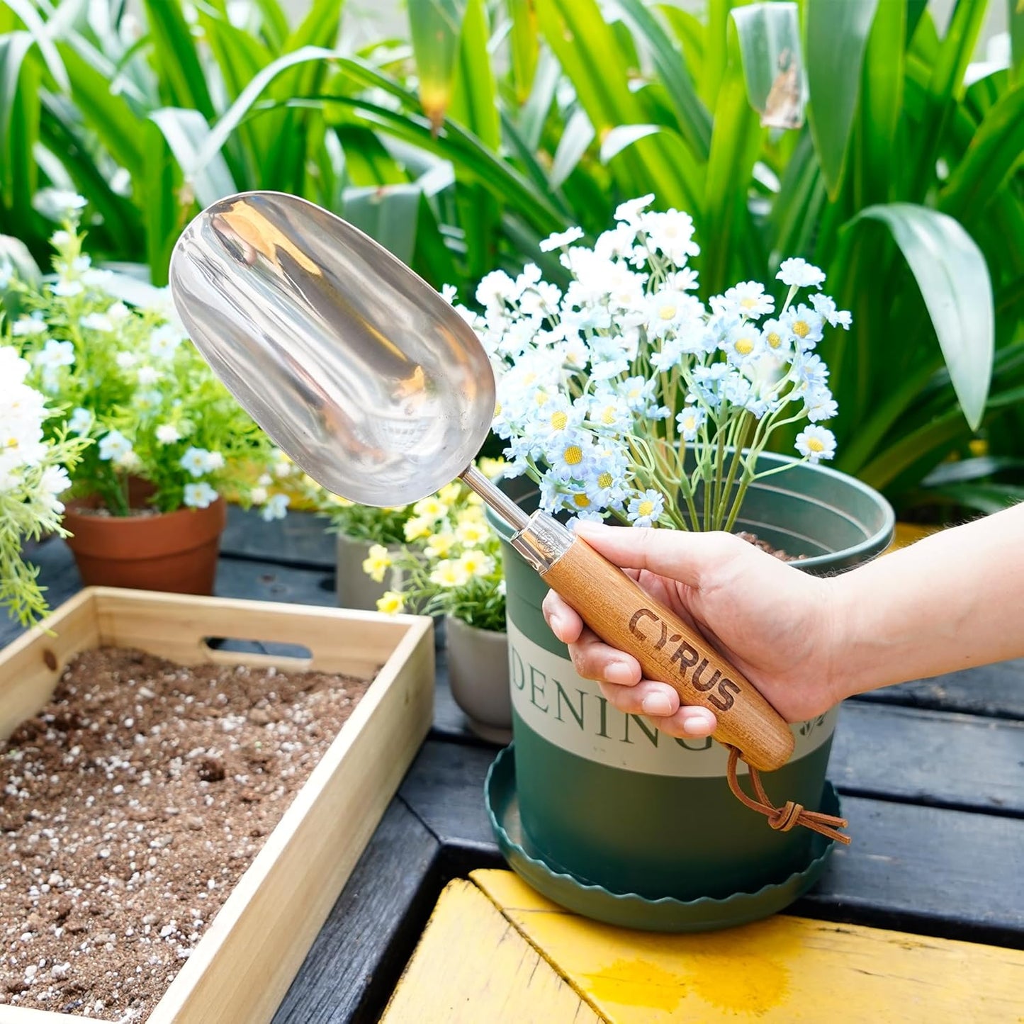 CYRUS Garden Trowel, 13" Stainless Steel Garden Shovel, Compact Garden Spade for Garden Plant Transplanting, Digging and Weeding