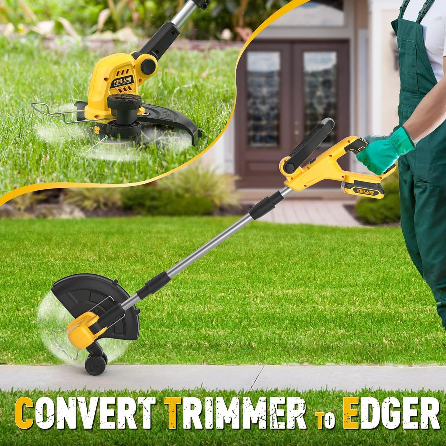 Cordless String Trimmer and Edger, 12 Inch 20V Weed Wacker Battery Operated Lawn Edger with 8 Pcs Replace Spool Trimmer Lines - Battery & Charger Included