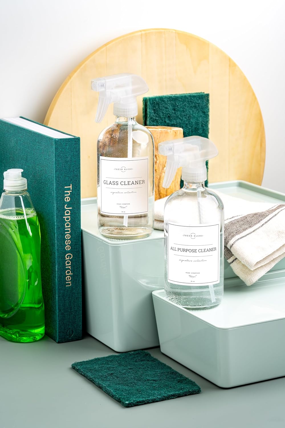 Vine Creations Glass Spray Bottles, 2 Pack Refillable Spray Bottles for Cleaning Solutions, Clear Spray Bottle for plants, Water Spray Bottle Sprayer, Glass Spray bottles 16 oz with Waterproof Labels