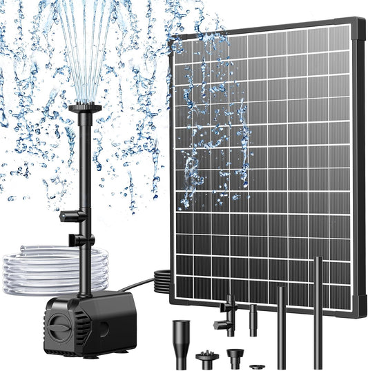 Biling 25W Solar Fountain Pump, Solar Pond Pump equipped filtration and anti-dry Protection, Solar Pond Fountain with PVC Tubing Various Nozzles Accessories for Water Garden & Pond Pumps