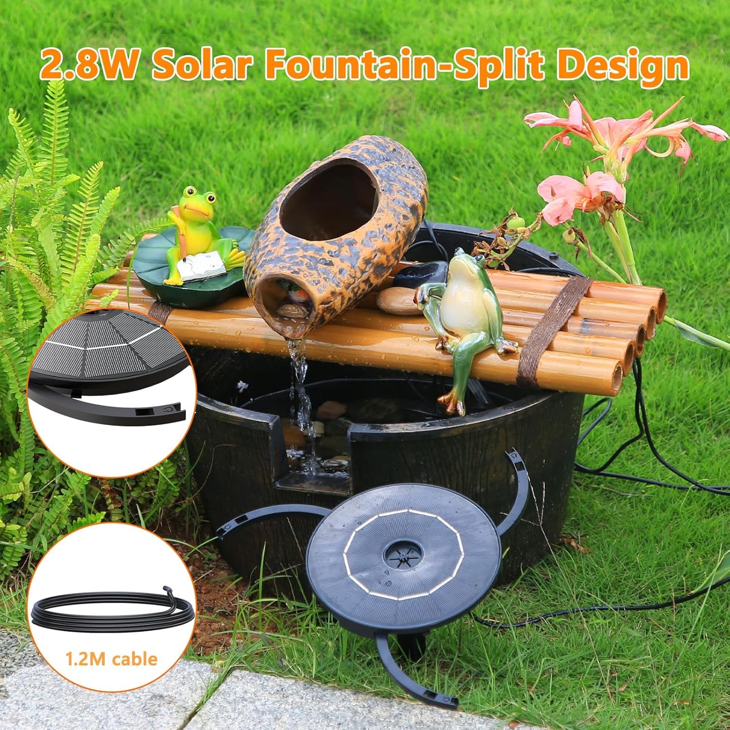 AISITIN 2.8W Solar Fountain Pump for Bird Bath Upgraded 2025, Floating Solar Powered Water Fountain Built-in 1000mAh Battery with 7 Nozzles & 3 Integrated Bracket for Bird Bath and Outdoor Garden