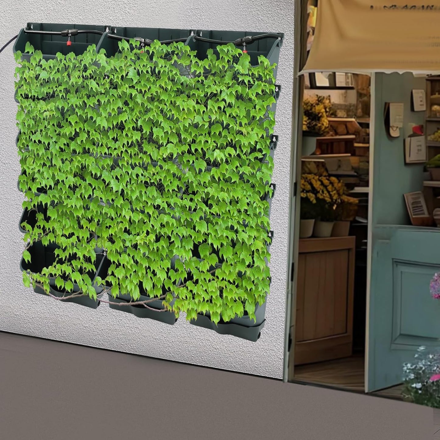 Self-Watering Wall-Mounted Planter, Vertical Wall Planter 18 Pots Vertical Living Wall Planter Indoor Plant Grow Pots w/Timer&Long Hose, Plant Flower Pot Holder for Flowers Vegetables (Green)