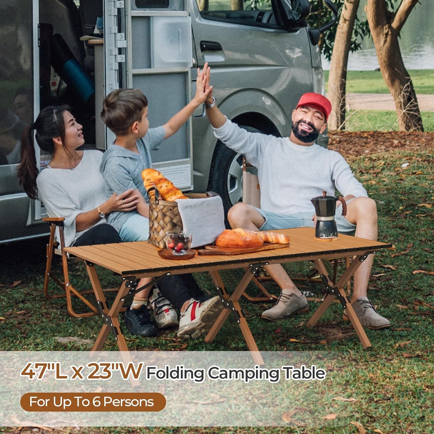 GYMAX Folding Camping Table, Aluminum Roll-Up Picnic Table with Carrying Bag, Portable Low Beach Table for Outdoor Travel, Hiking, Party, BBQ, Backyard