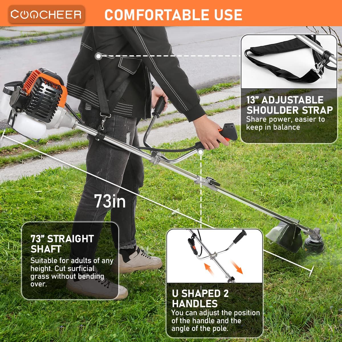Weed Wacker String Trimmer, 42.7CC Cordless Grass Gas Powered Weed Wacker 2-in-1 Straight Shaft String Trimmer Brush Cutter with 2 Detachable Head for Grass/Heavy Bush