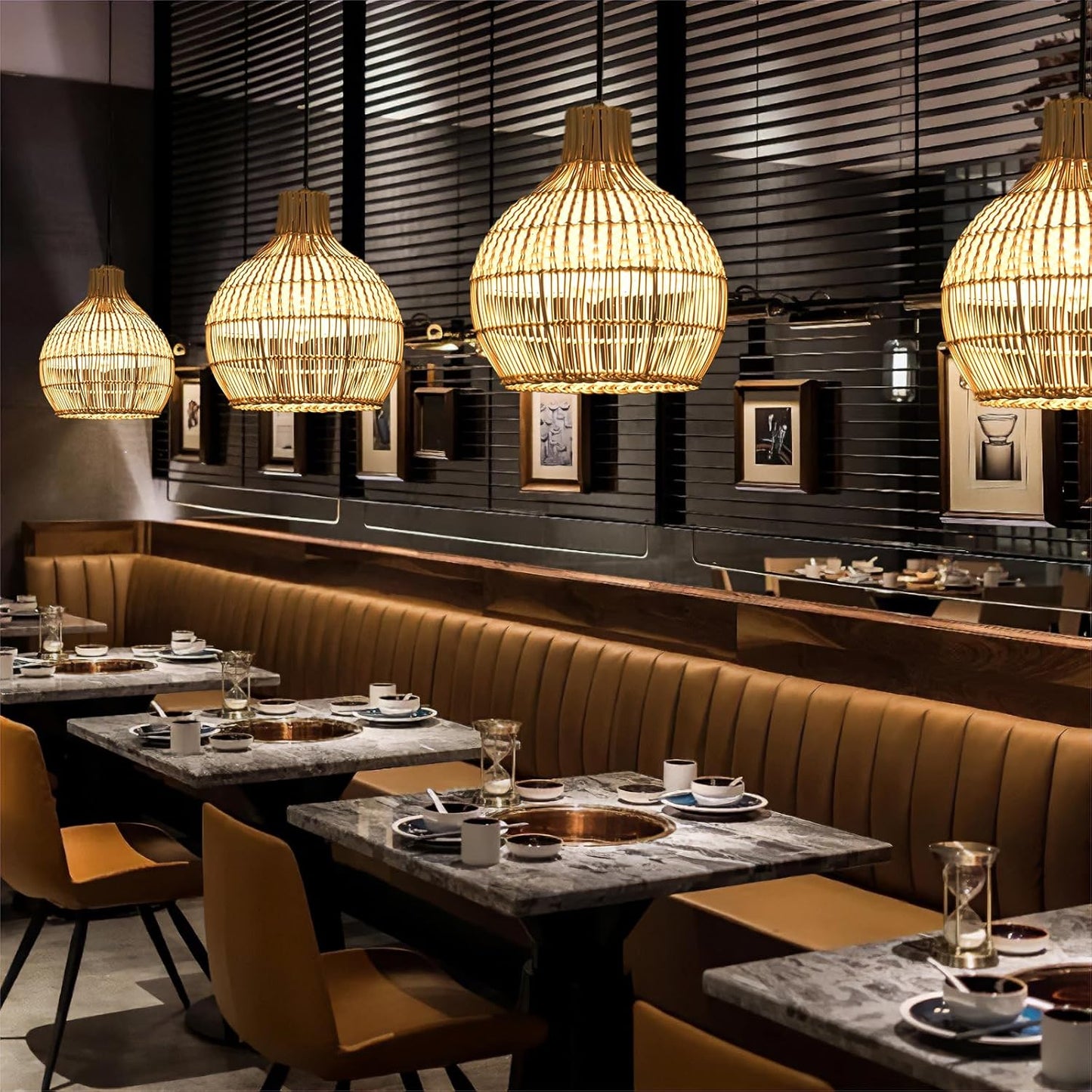 3-Pack Fax Rattan Pendant Light Fixture Mini Hand-Woven White Rattan Chandelier 10.24" Boho Wicker Hanging Lamp for Dining Living Bedroom Kitchen Farmhouse