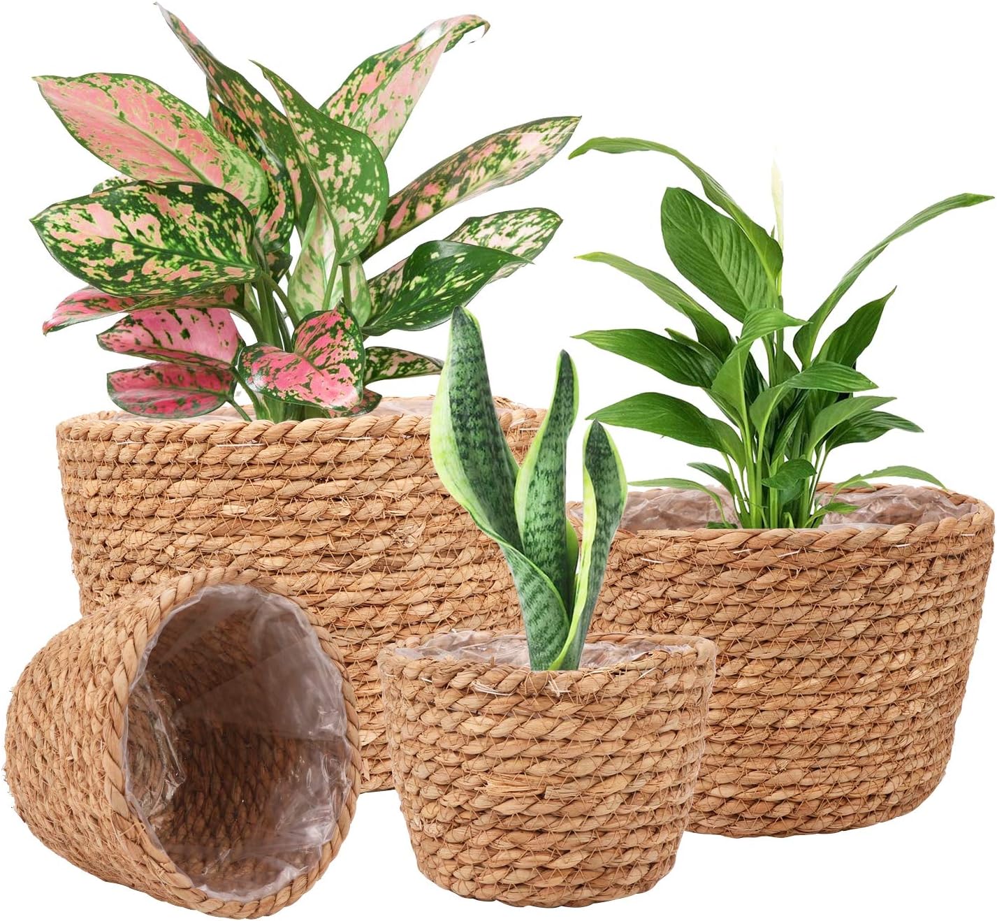 Seagrass Planter Basket Stylish Planter Baskets for Indoor and Outdoor Plants Perfect for Flower Pots Cover and Room Decoration, Set of 4
