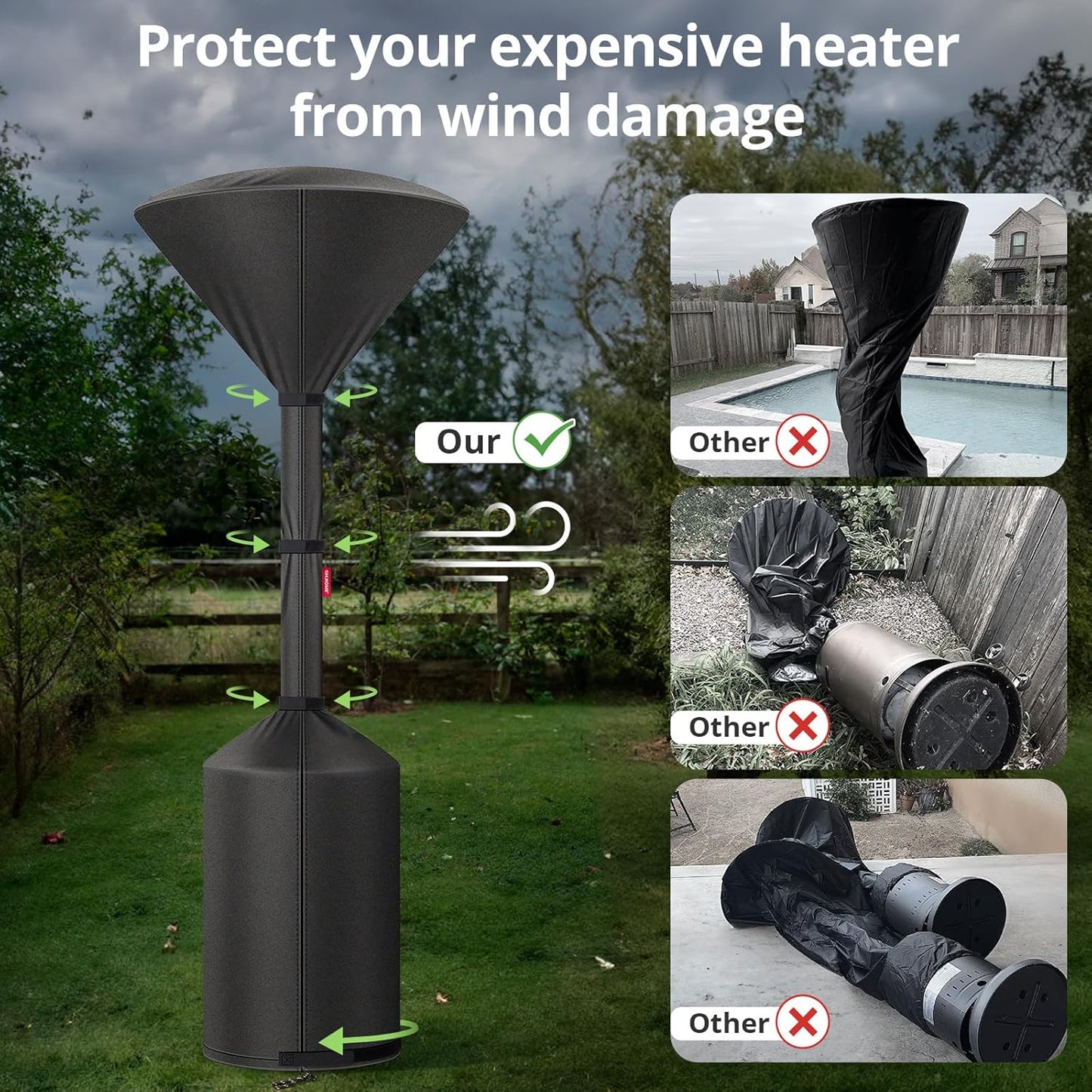 QH.HOME Winter Patio Heater Covers, [2025 Upgraded Tear-Resistant Fabric] Waterproof with Robust Zipper ,Height fit 87"-92",Dustproof/Wind/Sunlight/Snow-Resistant, 2 Pack-Black