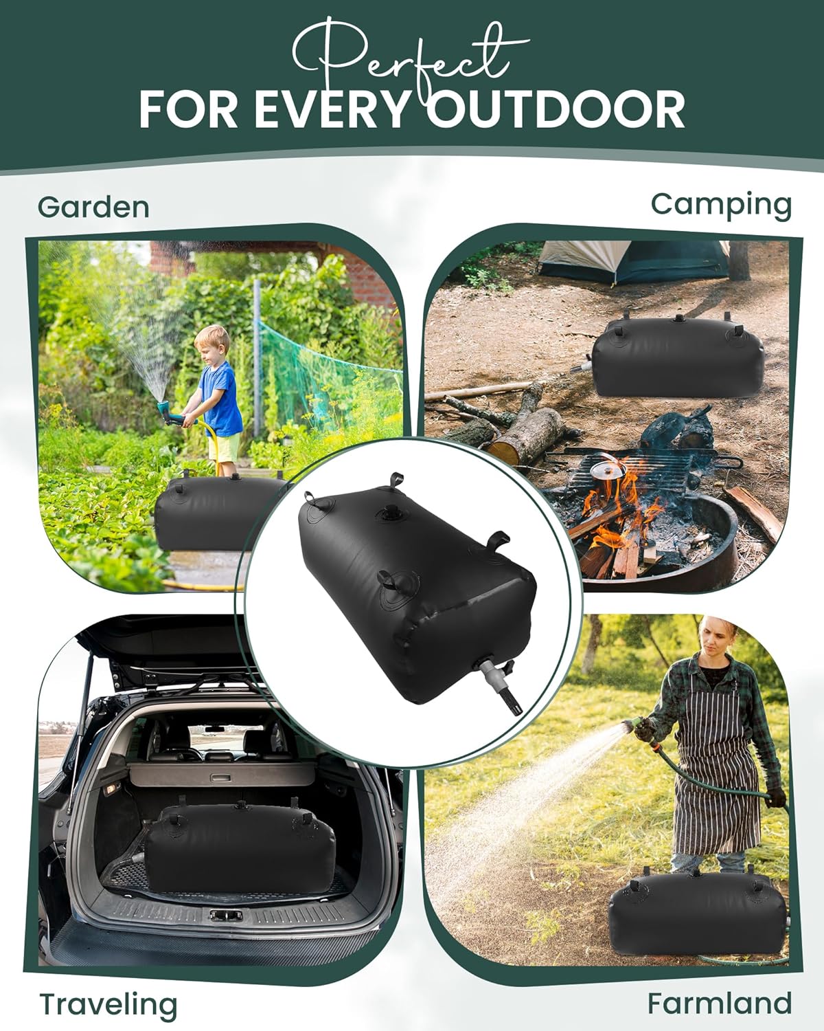 FoundGo Water Storage Bladder Emergency Water Storage Tank, Large Capacity Water Containers, Portable Vinyl Water Storage Barrel for Outdoor/Survival/RV/Garden