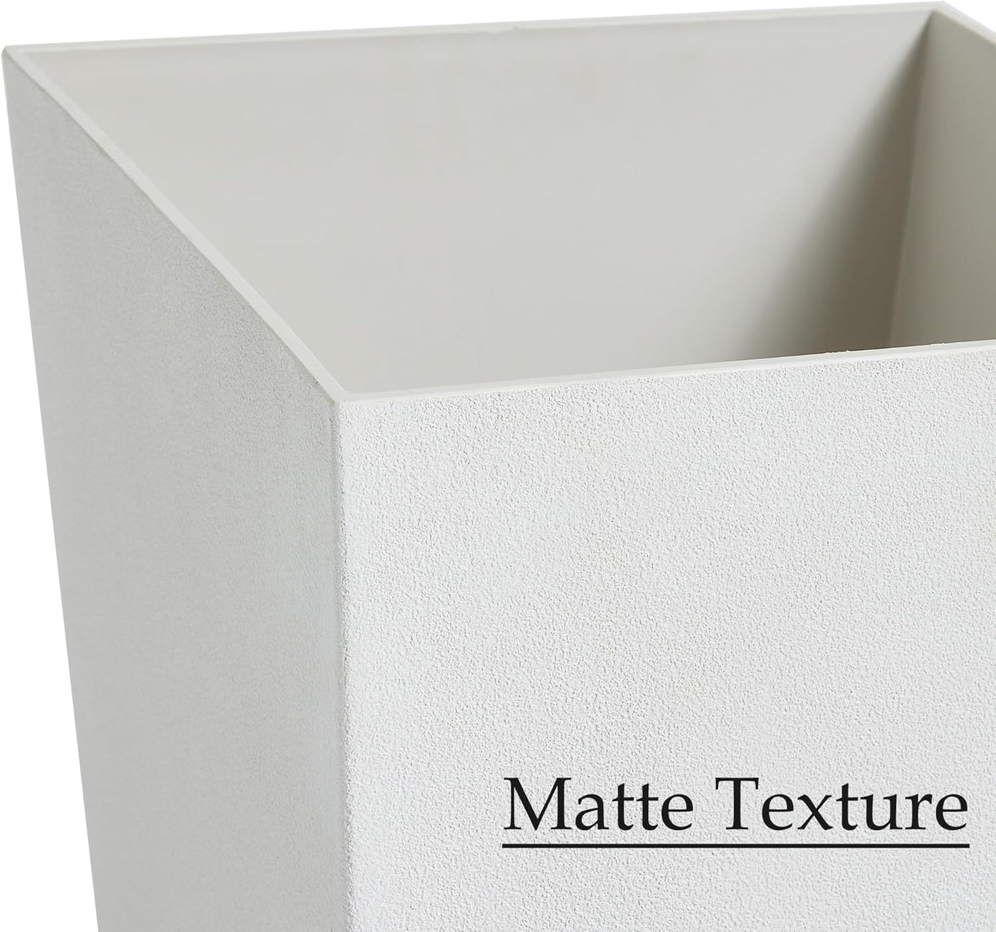 Worth Garden 2-Pack White Matte Texture Square Tapered Planter - 25.5" H. Tall Plastic Plant Pots with Drain Hole for Indoor Outdoor - Modern Decorative Flower Pots for Front Porch, Patio, Deck