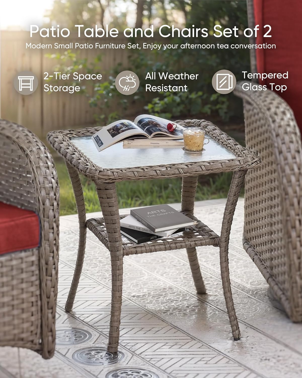 HUMMUH Outdoor Furniture-8 Piece Wicker Patio Furniture Set with Patio Swivel Chair Wicker Rattan Couch with Outdoor Rocking Chair Patio Conversation Set for Deck Lawn Porch Balcony Poolside-Grey/Red