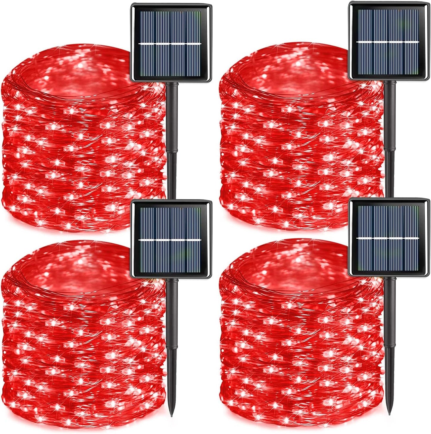 YEGUO Red Halloween Lights Outdoor Waterproof, 4 Pack Each 33ft 100 LED Solar Fairy Lights, 8 Modes String Light for Outside