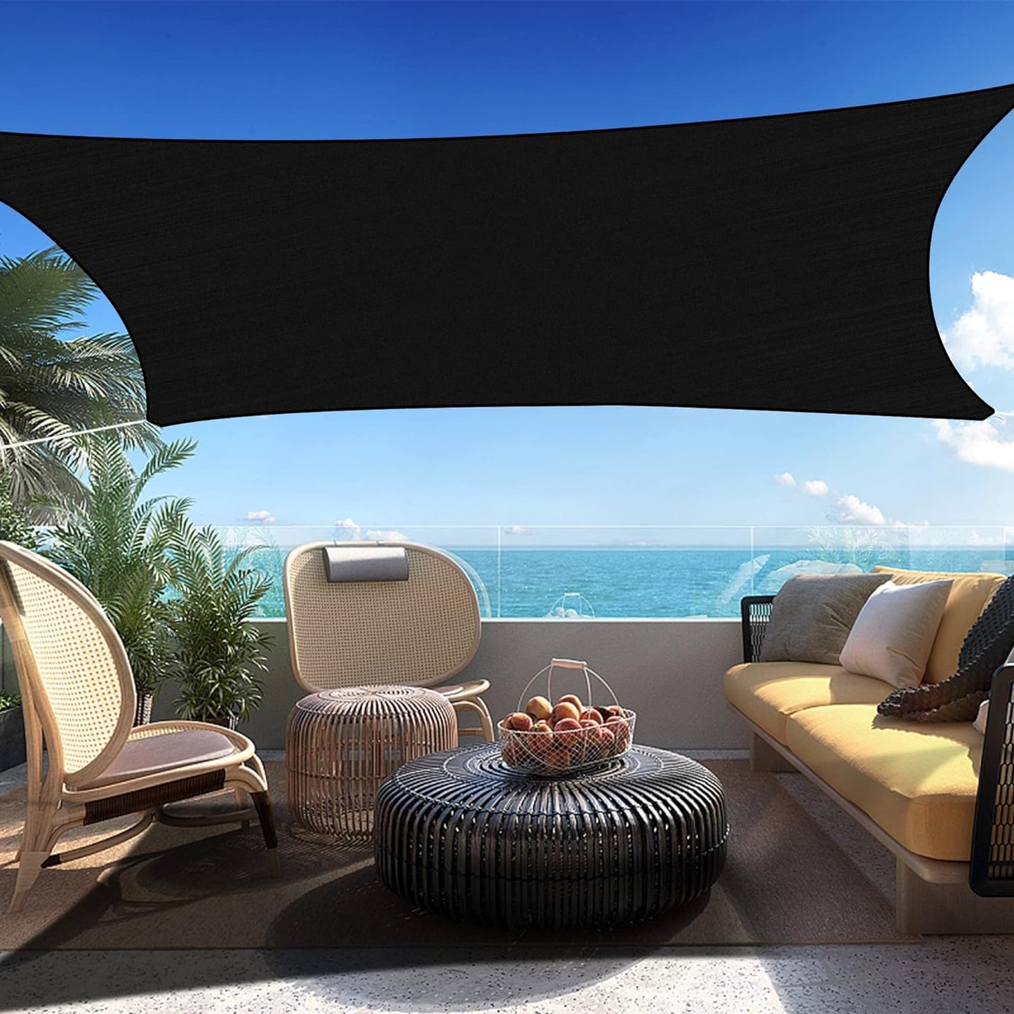 10' x 24' Black Rectangle Sun Shade Sail SSP1212 Canopy Durable Fabric UV Block Awning We Make Custom Orders