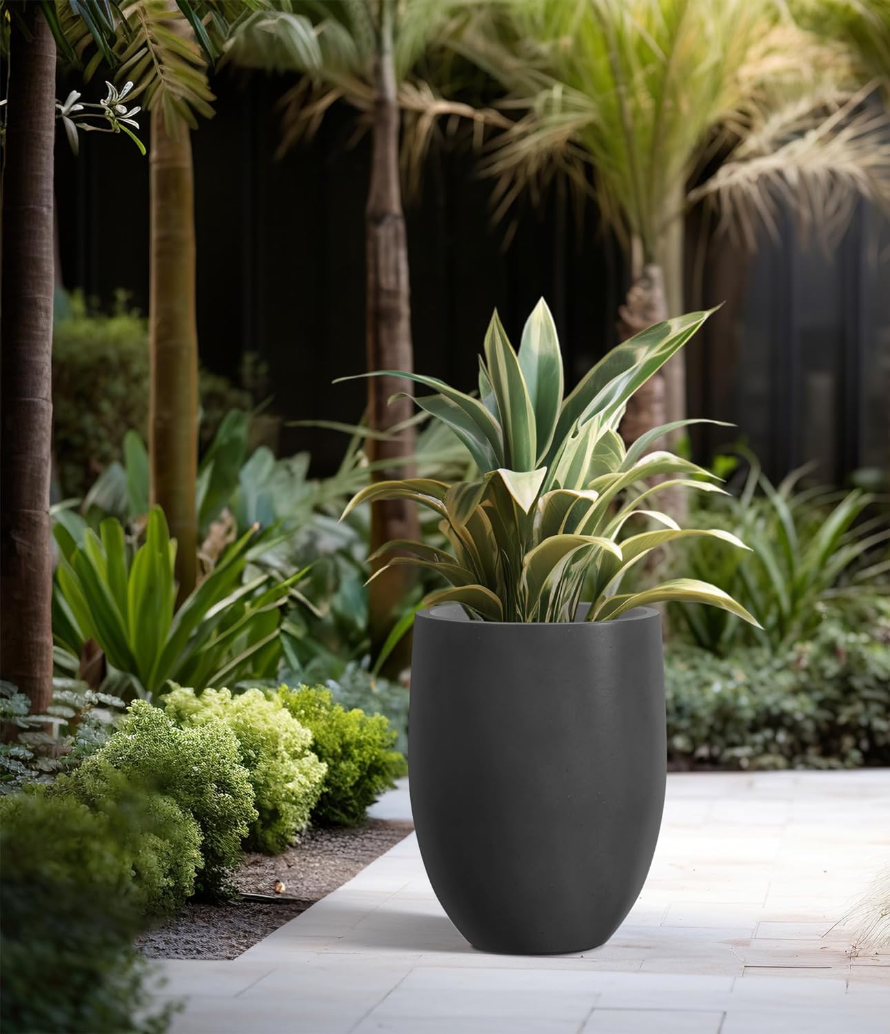 Kante 21.7" H Burnished Black Tall Planter, Large Outdoor Indoor Decorative Pot with Drainage Hole and Rubber Plug, Modern Round Taper Style for Home and Patio