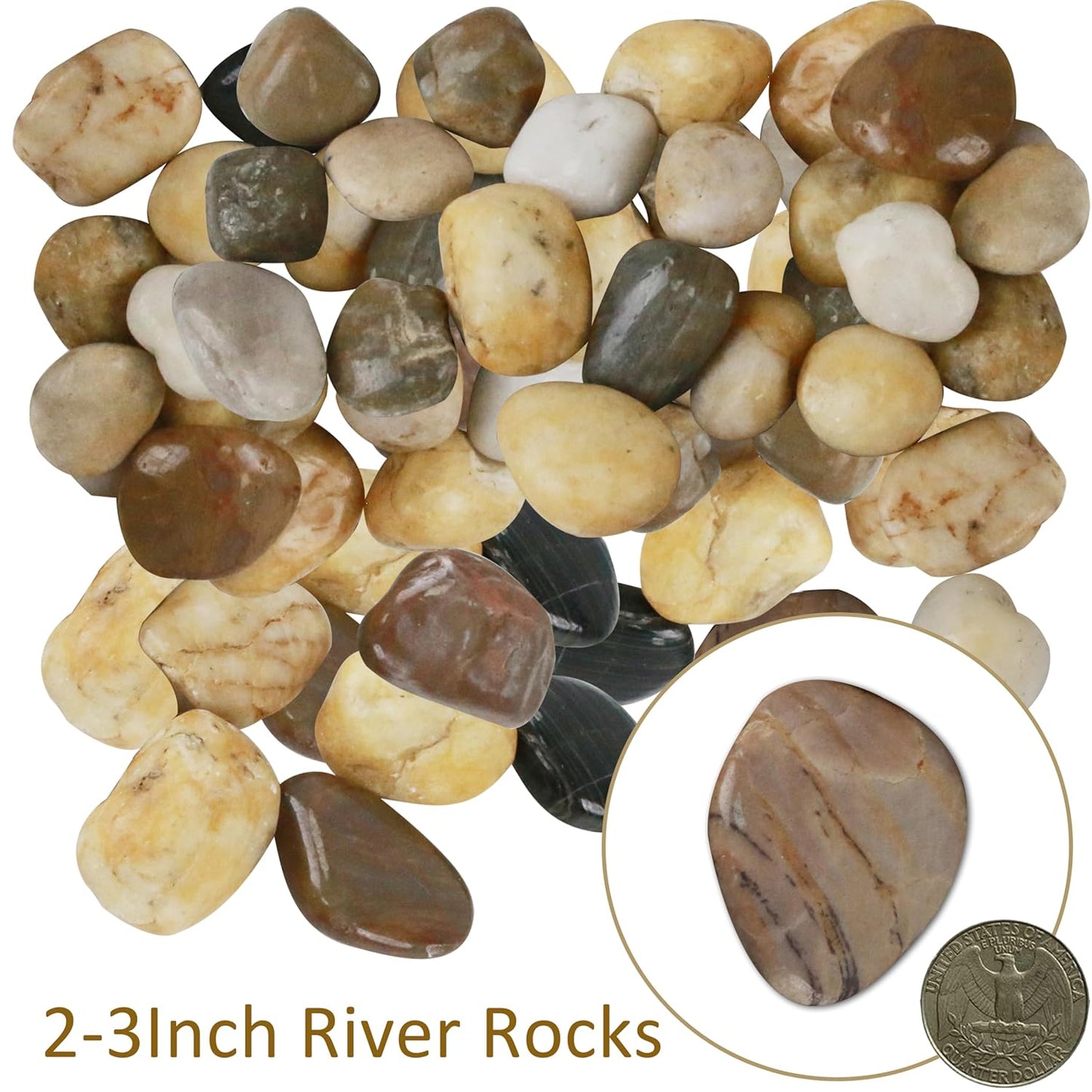 Sunnyglade 18 LBS River Rocks, 2-3 Inch Natural Pebbles for Indoor Plants, High Polished Decorative Stones Vase Filler Fish Tank Aquariums Landscaping Garden Outdoor and Indoor DIY (18, Pounds)