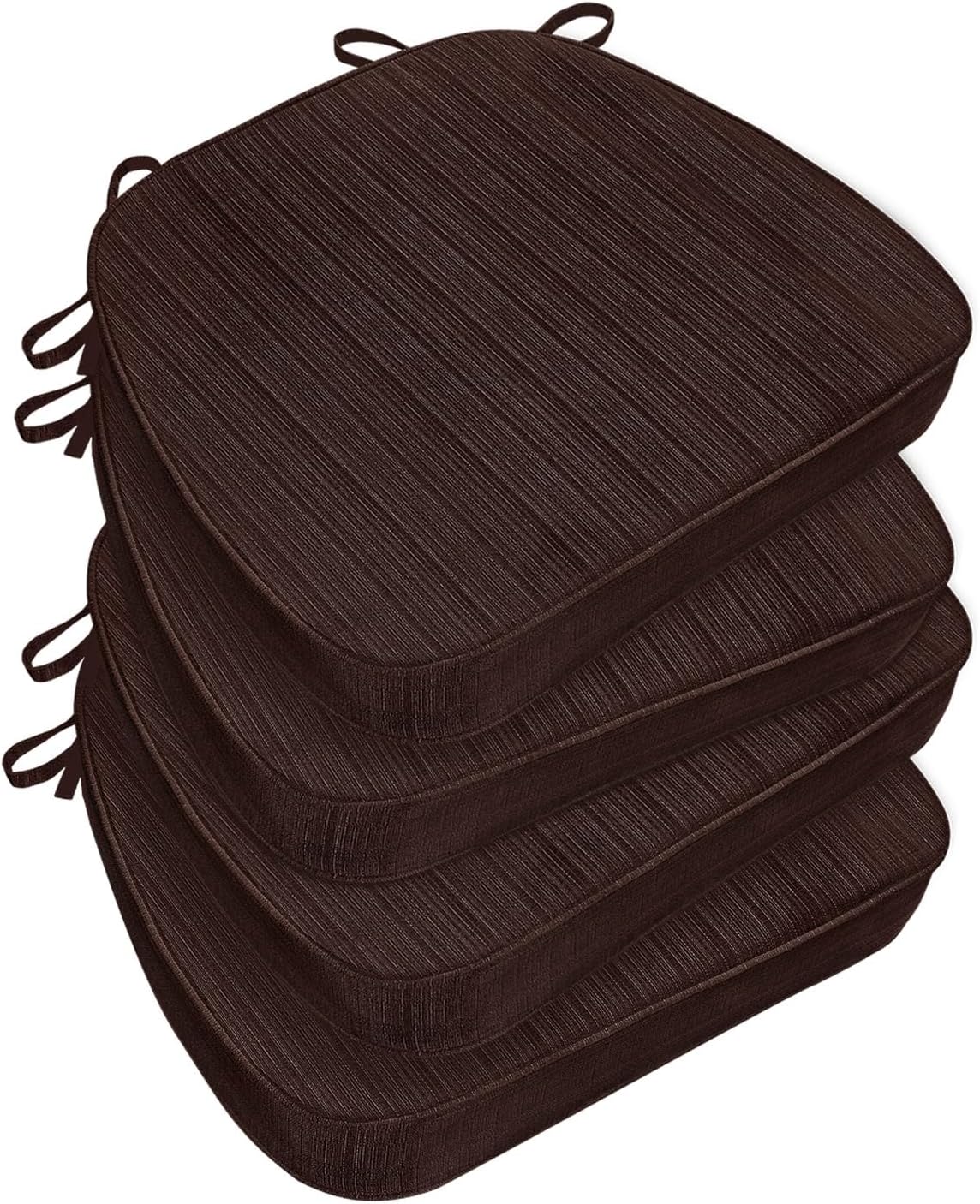 Chair Cushions for Dining Chairs, Indoor Chair Cushions with Ties，Waterproof Chair Pads Set of 4, Brown, 17x16x2.5 Inch