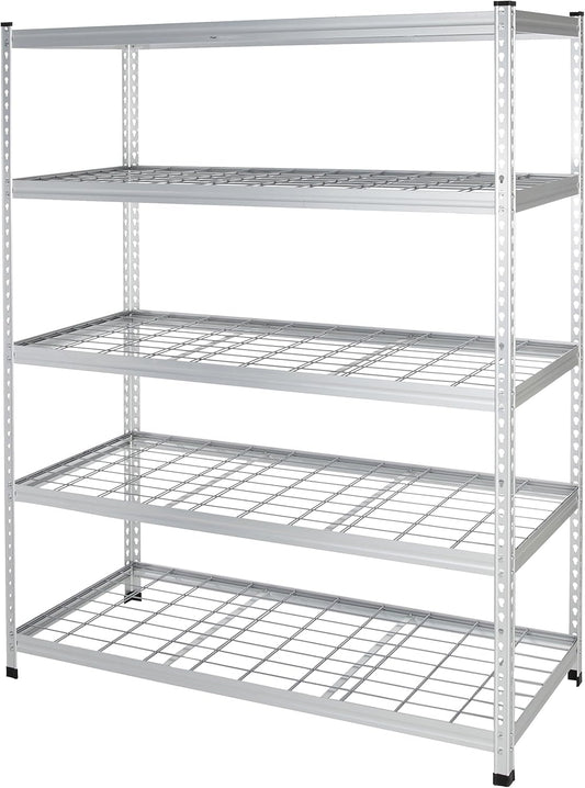 Amazon Basics 4000IBS Heavy Duty Adjustable Storage Shelving Unit, 5 Shelf, High-Grade Aluminum, Silver, 60 x 24 x 78 Inch