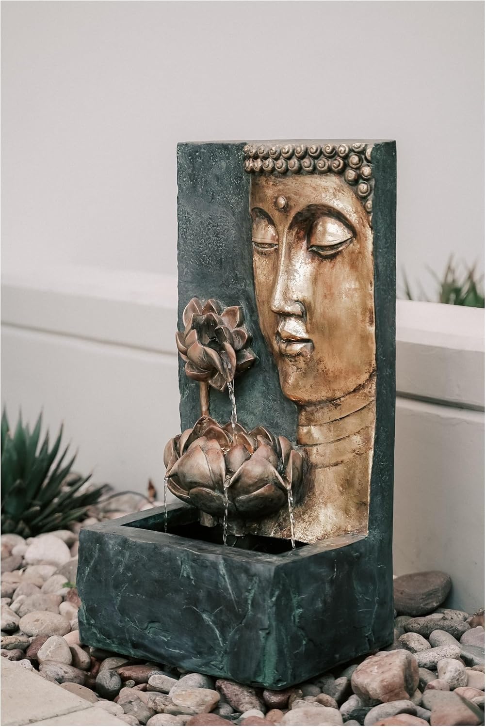 XBrand 30" Indoor/Outdoor Buddha Face Water Fountain with LED Light and Pump Zen Decor for Home, Office, Garden, and Patio