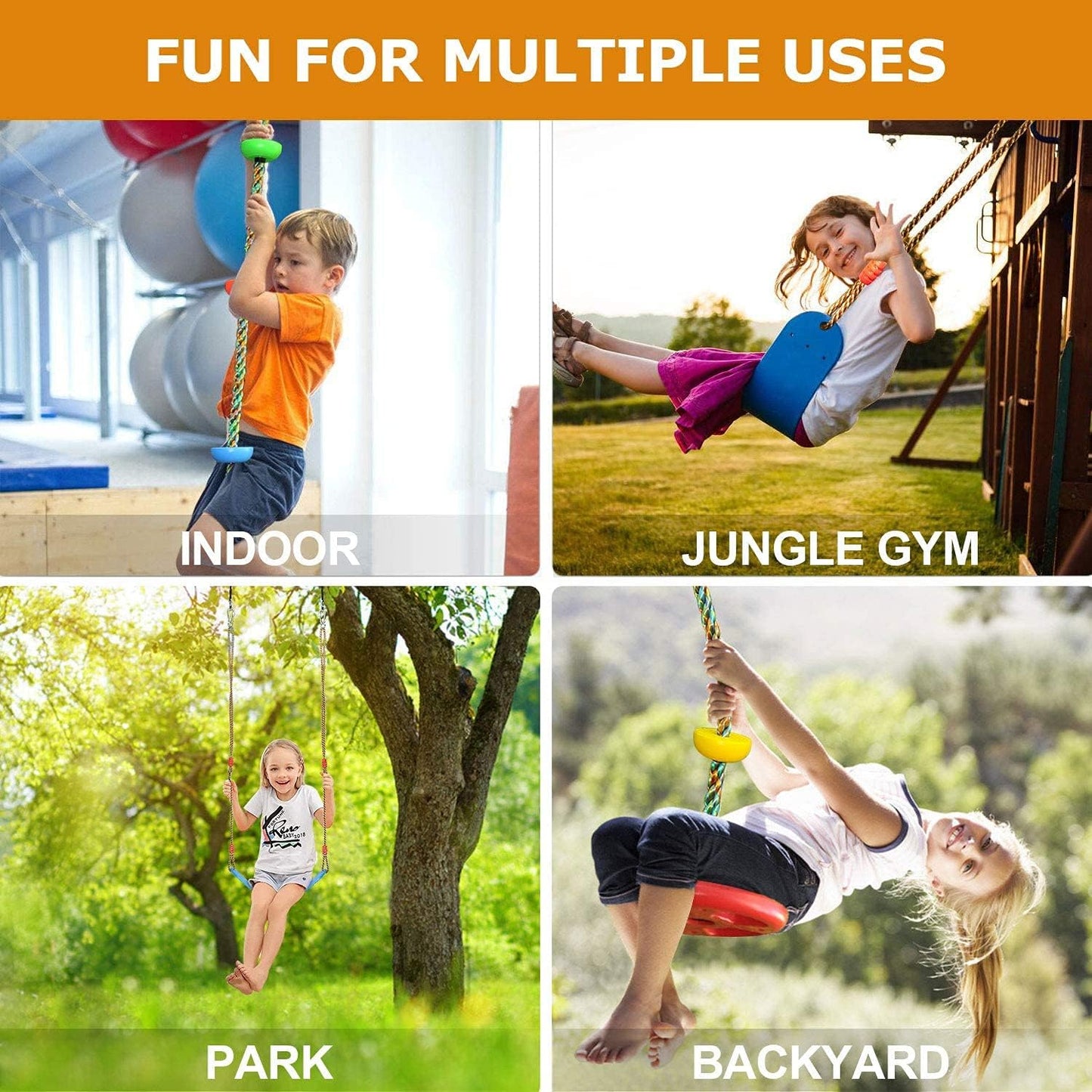 2 Pack Swing Seats with Tree Climbing Rope, Multicolor Swings with Platforms - Outdoor Toys for Kids&Adults- Playground Backyard Swingset Accessories with 5Ft Strap and Snap Hook