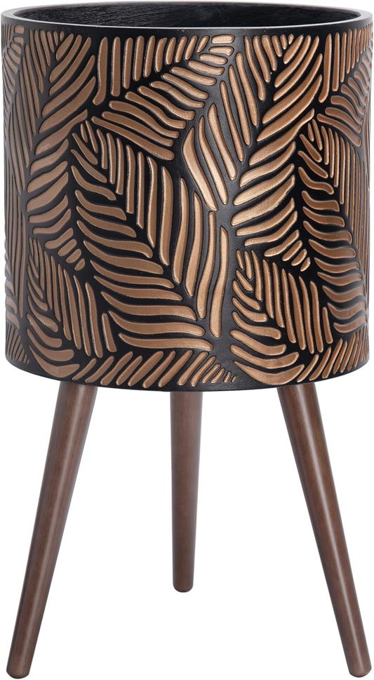 D'vine Dev 14 Inch Planter Pot with Stand, Mid-Century Tall Plant Pot with Legs for Indoor Plants, X-Large, Bronze/Grey, 88-L-D-6