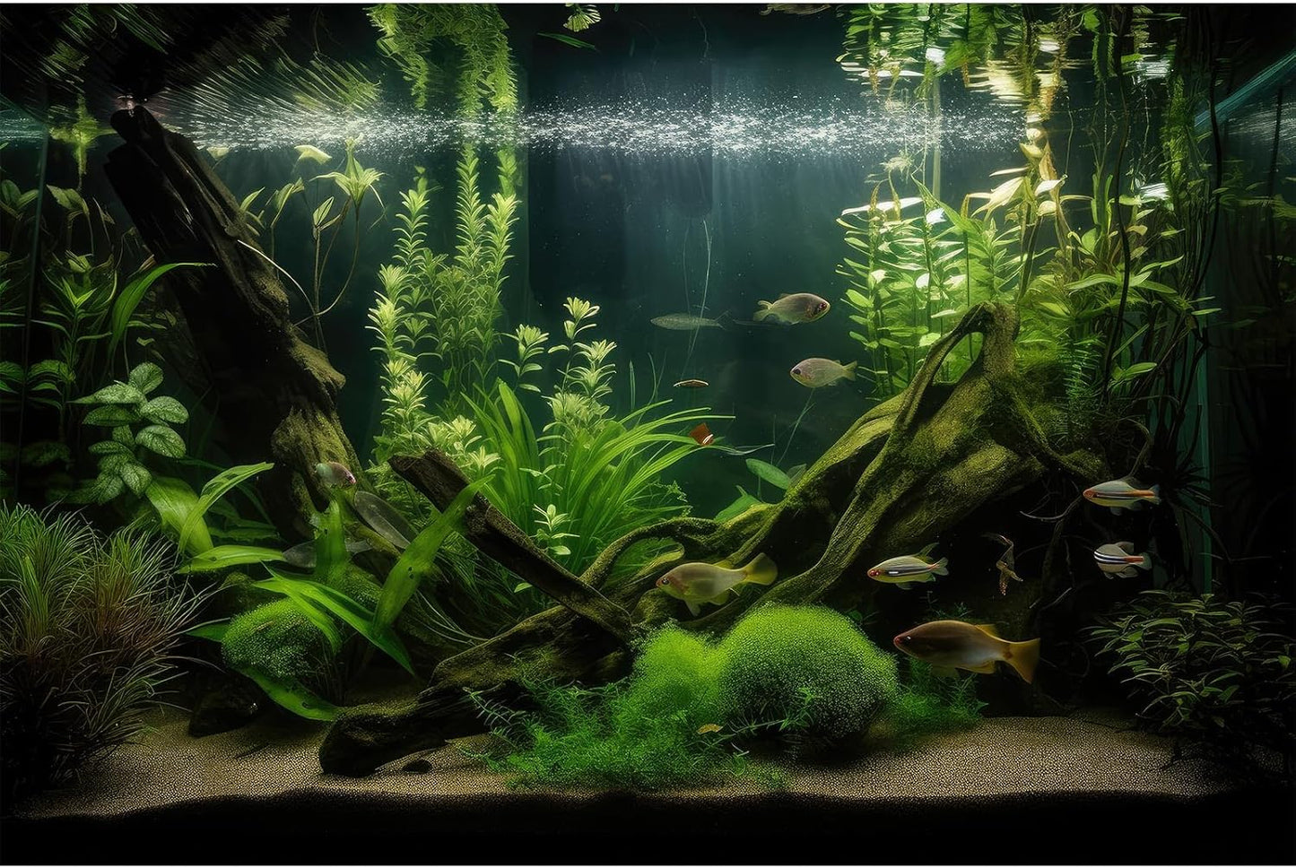 Aquarium Background Diverse Aquatic Plants and Seagrasses Terrarium Background Redwood Root Lush Green Underwater Plants Moss Fish Tank Background Under The Sea Aquarium Backdrop Vinyl 24x12in