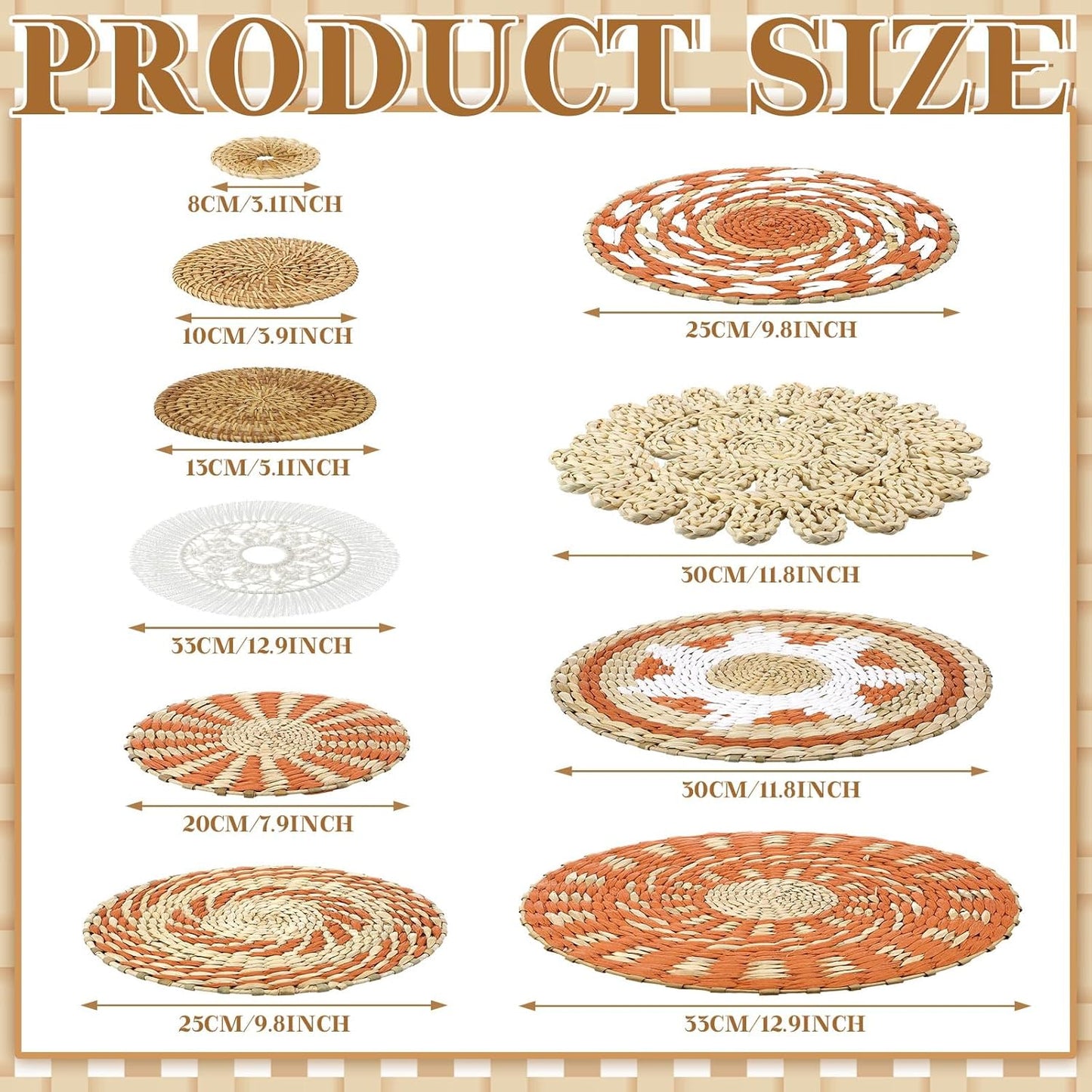 Tatuo 11 Pcs Boho Wall Basket Decor Decorative Bulrush Woven Basket Wall Decor Art Round Farmhouse Hanging Baskets for Kitchen Rustic Home Summer Decorations, Multi Sizes(Delicate)