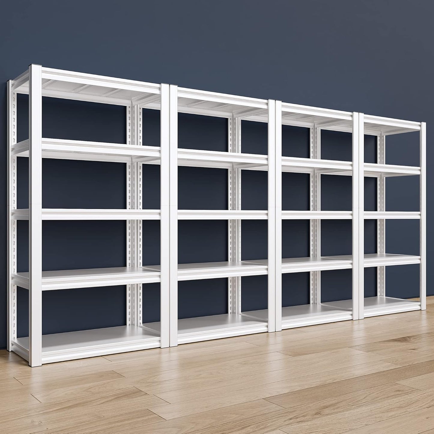 Raybee 72''H Garage Shelving Heavy Duty Storage Shelves Load 2010LBS Adjustable 5 Tier Metal Shelving White Garage Sheves Pantry Shelf for Kitchen Closet 72''H*31.7''W*16.3''D, 4 Pack