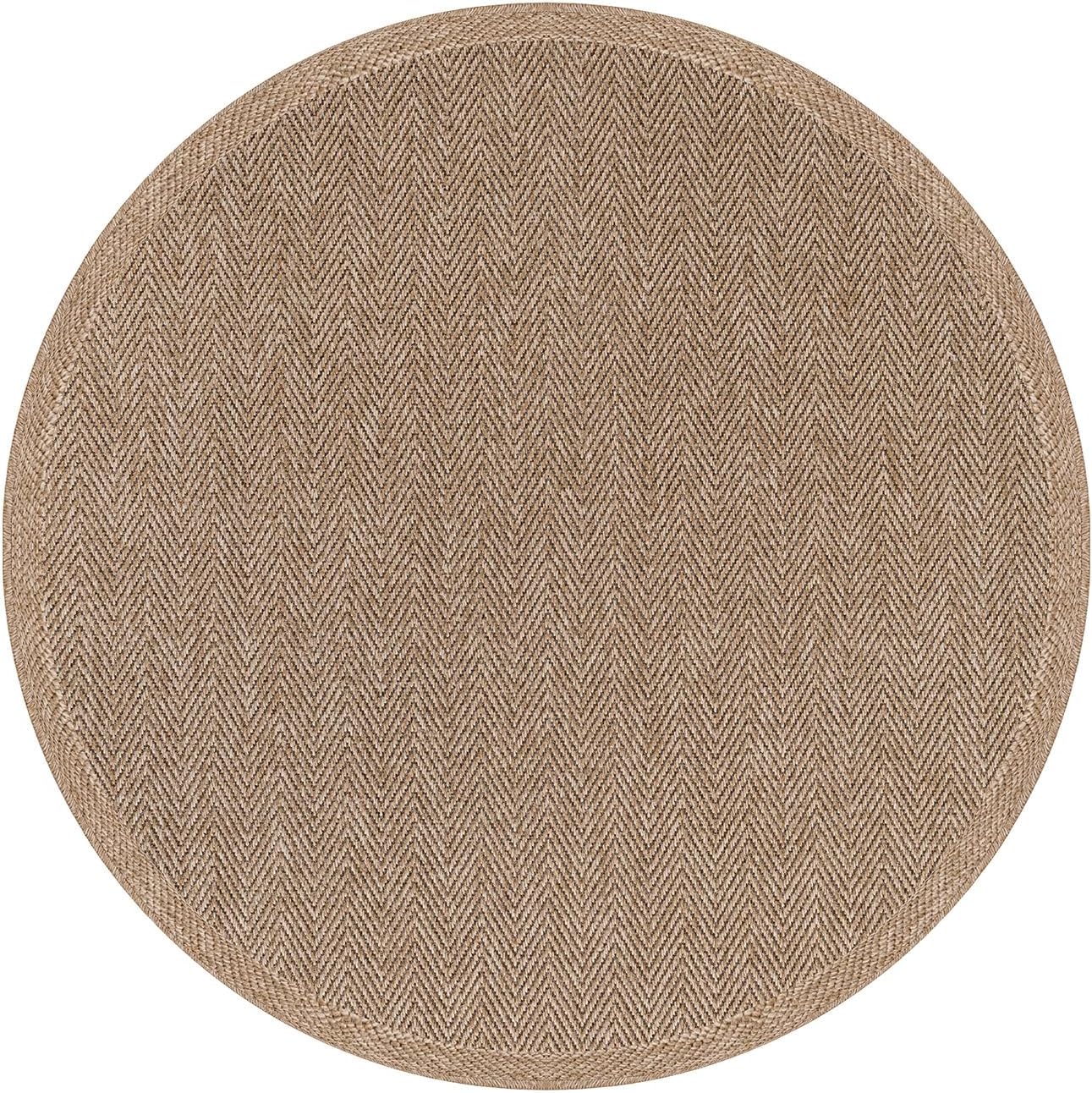 CAMILSON Easy Jute Round Rug 6ft Indoor Outdoor Natural Color Fiber Area Rugs for Living Room Patio and Kitchen Rug Herringbone Woven Design Easy-Cleaning Washable Outside Carpet Alfombras (6 Round)