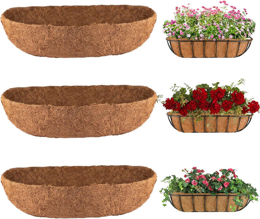 3Pcs Trough Coco Liner 36" Coco Coir Liners for Planters, Liners for Window Boxes Liners, Wall Basket Planters, Railing Hanging Baskets, Garden Planter Baskets