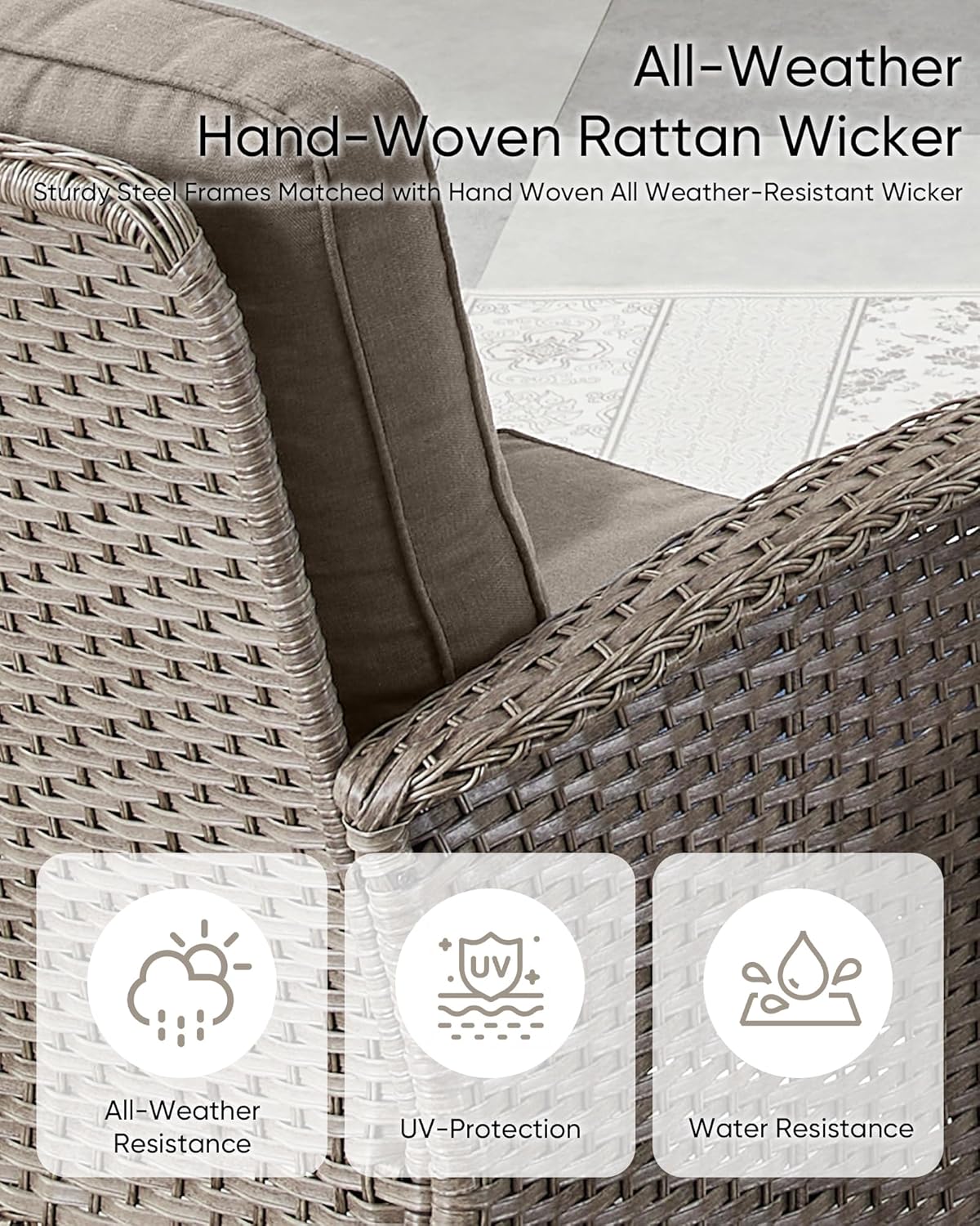 HUMMUH 7 Pieces Outdoor Furniture Set-All Weather Wicker Rattan Couch with Outdoor Rocking Chair Patio Furniture for Deck Lawn Porch Balcony Poolside-Grey/Grey