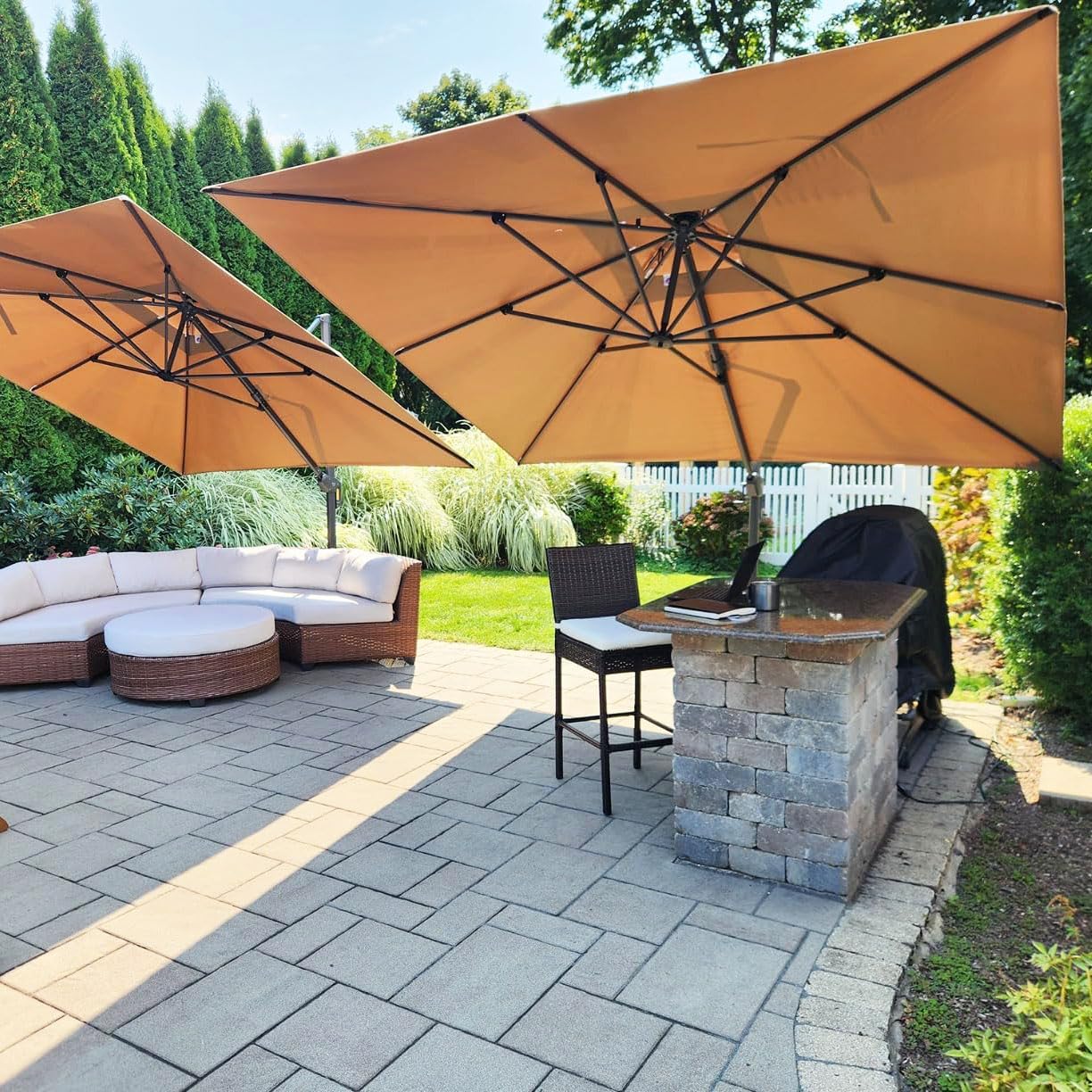 PURPLE LEAF 12FT Cantilever Outdoor Umbrellas Large Patio Umbrella Hanging Double Top Square Offset Umbrella with 360°Rotation Tilting Umbrella Outdoor Patio, Taupe
