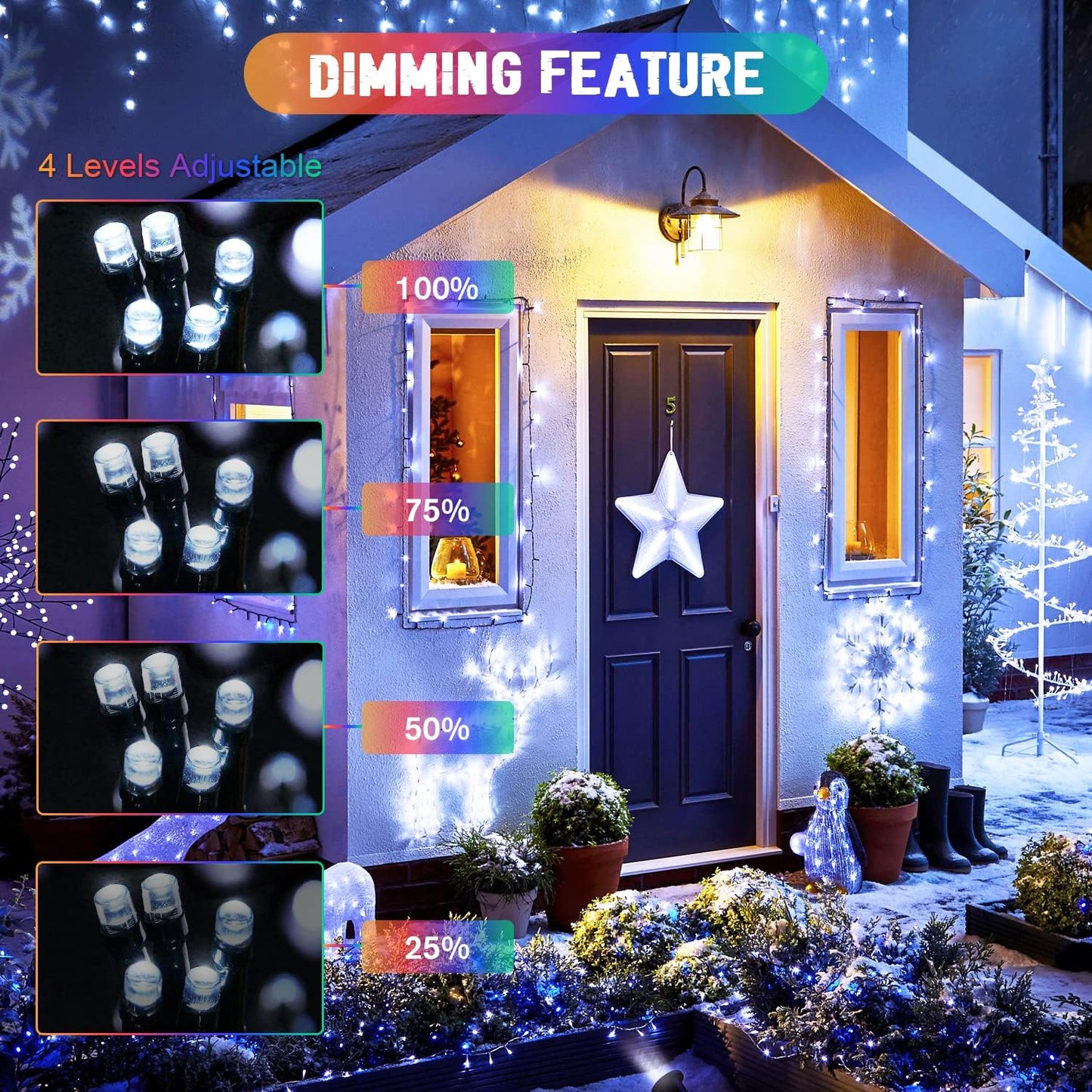 JMEXSUSS 2 Pack White and Multicolor Solar Christmas Lights, Total 400 LED 151FT Color Changing Solar String Lights Outdoor Waterproof for Outside Yard Tree Christmas Decorations