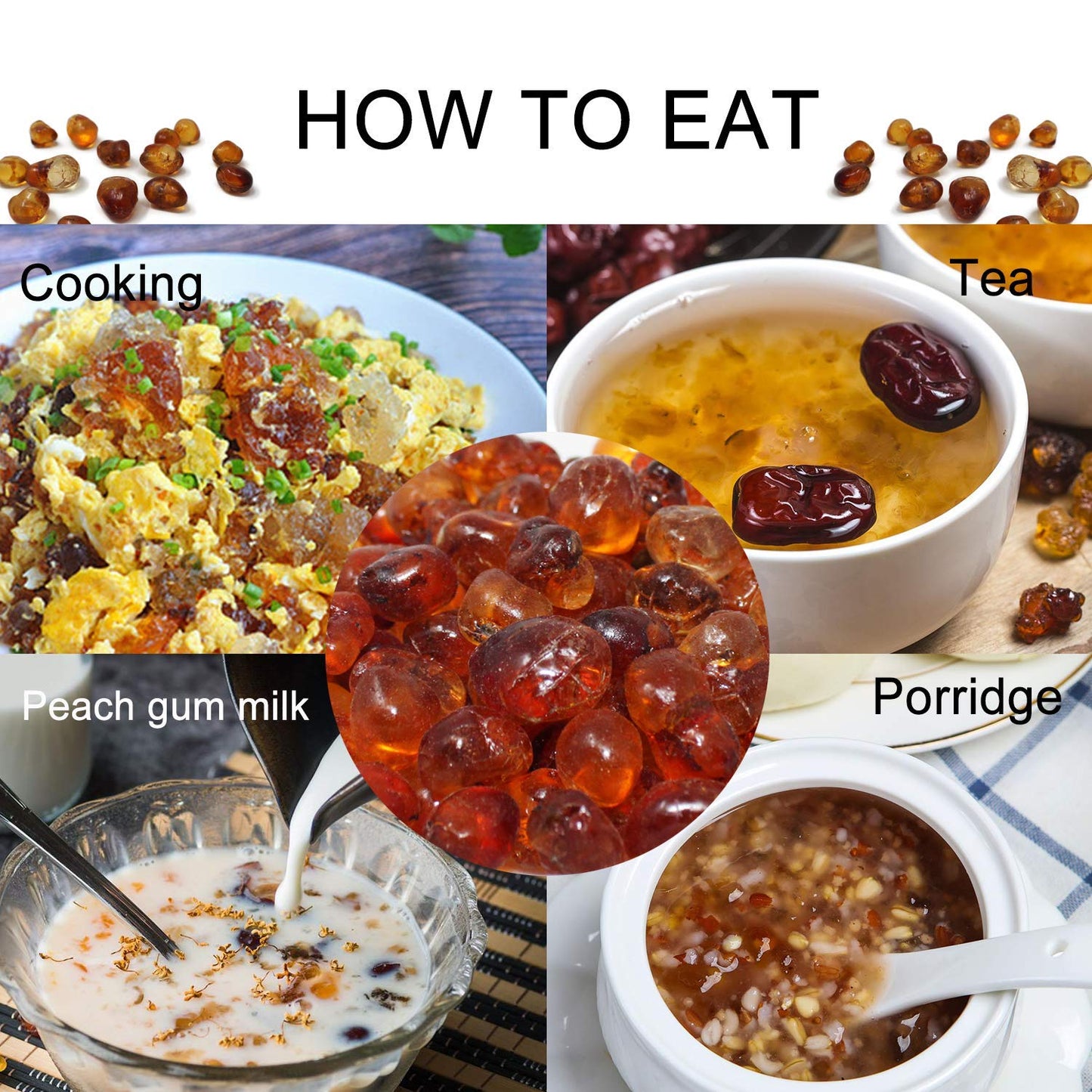 DABC OAK LAND Wild Peach Gum, 100% Natural Edible Peach Blossom, Tears Tao Jiao Peachs Resin, 滋補抗皺 桃膠 Collagen Boosting for Skin Health, Food Additives Free for Dessert, Drink, Soup, Tea, 1LB/Bag