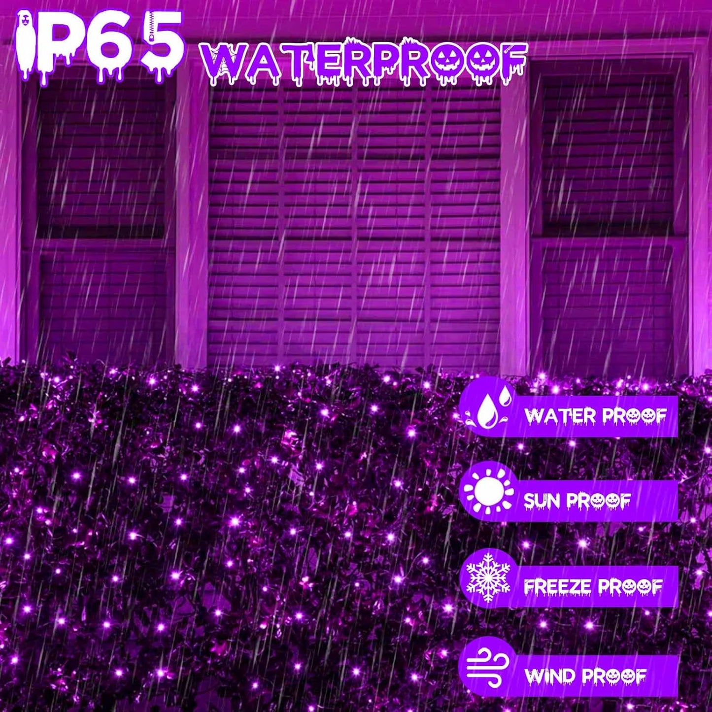 EEW 2 Pack 200 LED Solar Halloween Lights Outdoor Waterproof, Solar String Lights for Outside, Solar Powered Tree Light with 8 Lighting Modes for Xmas Party Garden Yard Halloween Decorations (Purple)
