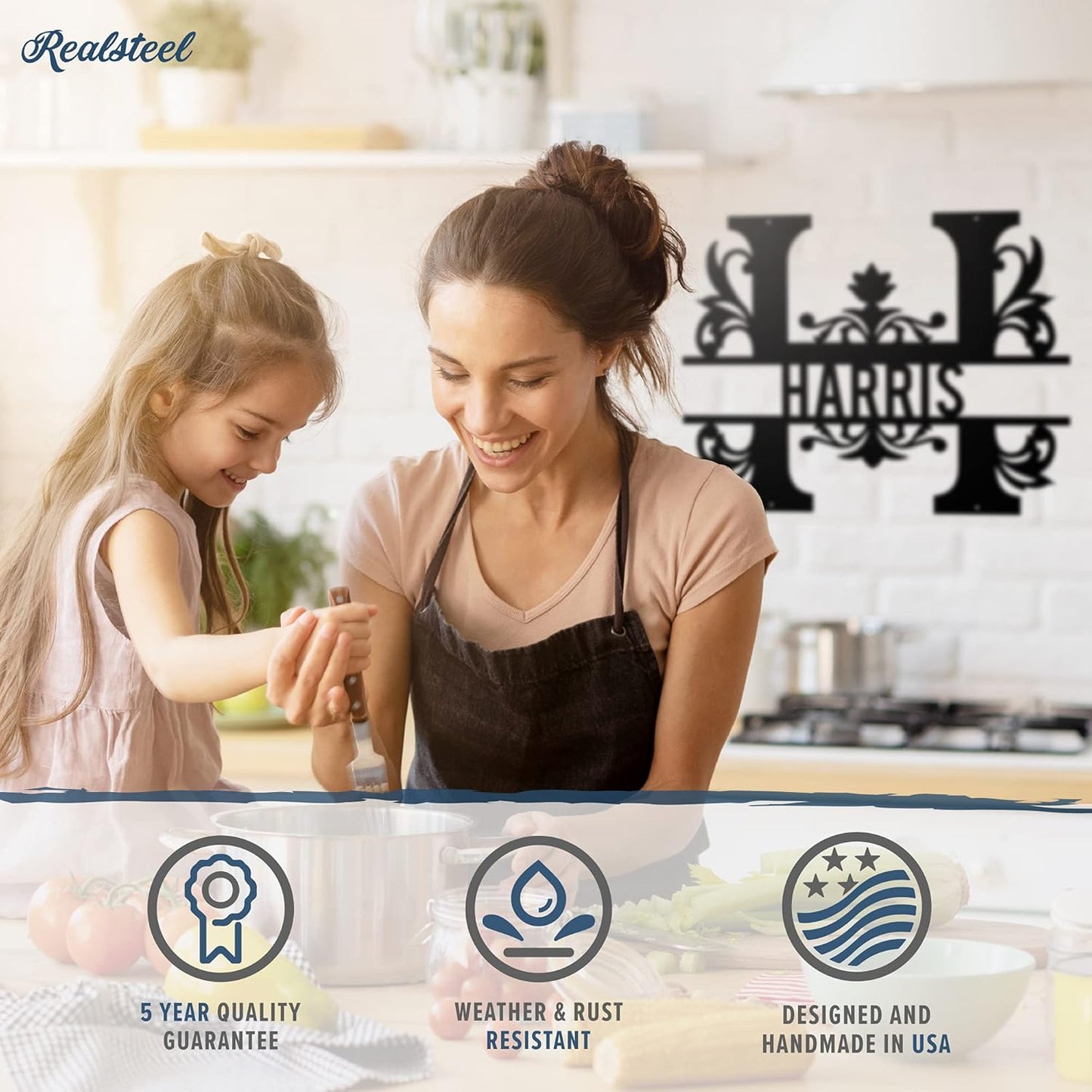 RealSteel, Metal Name Sign, Custom Metal Signs, Metal Wall Art, Split Letter Monogram, Metal Wall Decor, Last Name Sign, Family Name Sign, Personalized Wedding Gift, Garden Decor