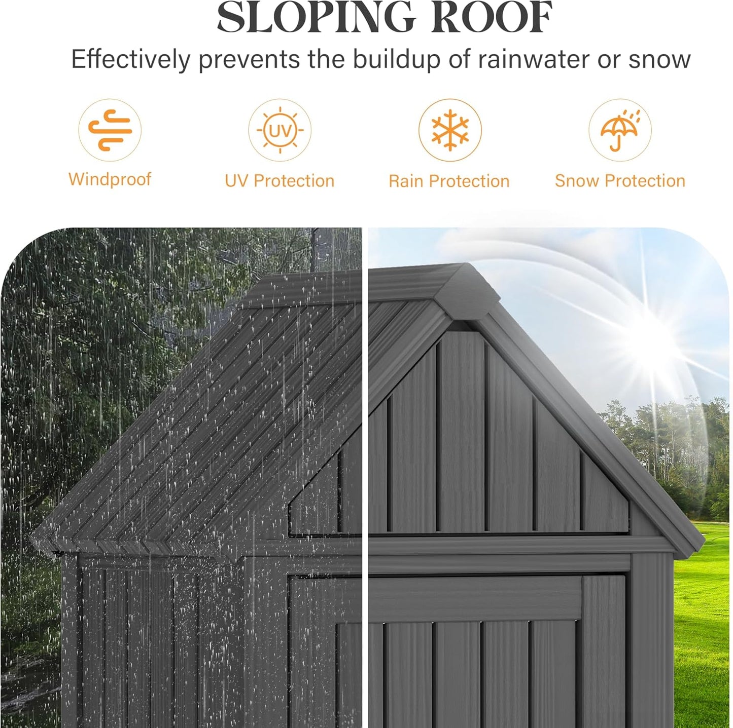 Shed Outdoor Storage Shed with Sloping Roof and Lockable Door, Resin Outdoor Storage Box Cabinet Waterproof and Multiple Hooks for Backyard, Patio, Poolside, Black