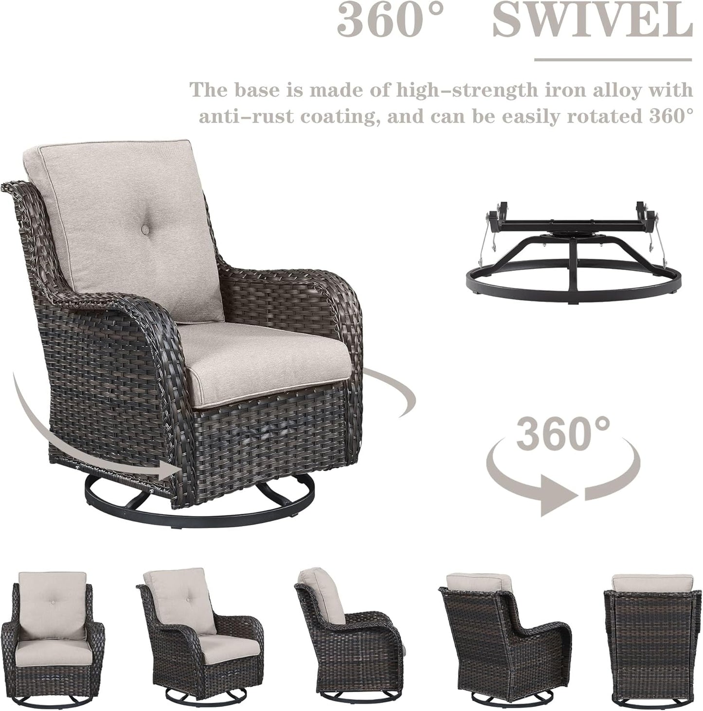 Patio Furniture Set Swivel Rcoker - 3 Pieces Outdoor Glider Rocking Chairs with Small Side Table, Wicker Chair Sets for Porch, Balcony and Garden