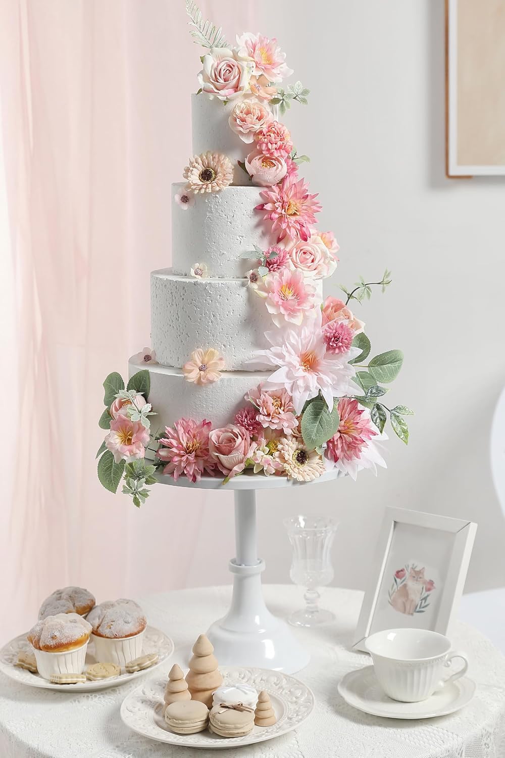 YYHUAWU Fake Flower Heads Mini Pink Artificial Flower Faux Dahlia Rose Flowers Multicolor Silk Daisy Flower Heads for Craft Garland Wedding Bridal Baby Shower Home Party Decoration DIY Cake Decor