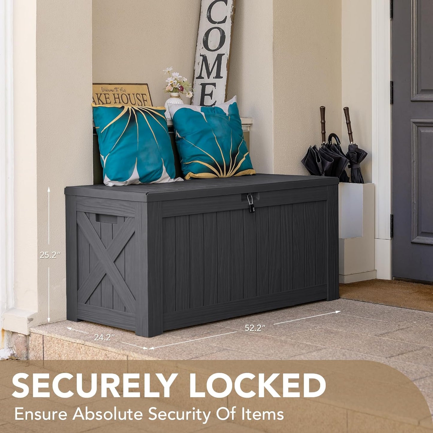 Devoko 120 Gallon Deck Box Resin Outdoor Storage Box Waterproof for Patio, Large Outdoor Storage Bench Lockable for Outside (Grey)