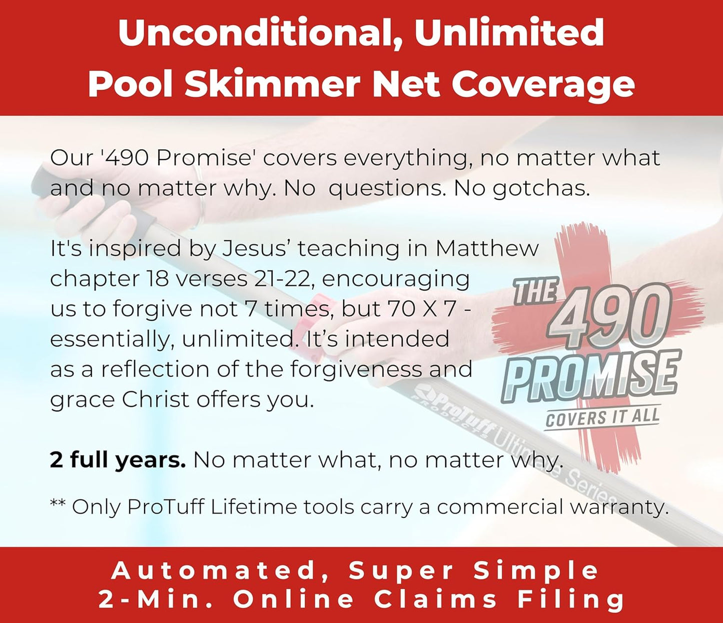 ProTuff 17" Silt Net Pool Skimmer – 2 Year Unconditional Free Replacement – Durable Fine Mesh Net for Silt & Debris – Heavy-Duty Aluminum Frame, Deep Bag for Easy Cleaning