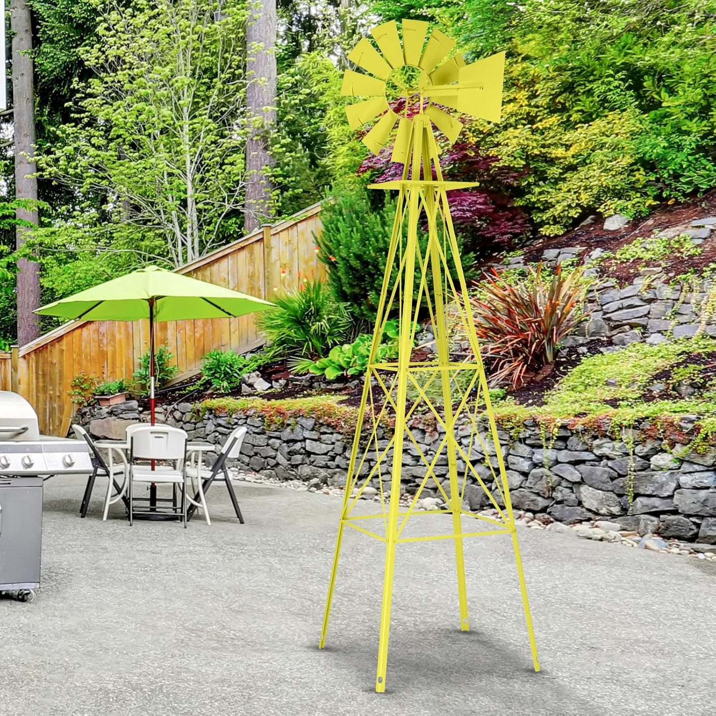 Garden Windmill for Yard Decor, 8 ft Tall Metal Windmill with Spinning Blades, Weather-Resistant Outdoor Windmill for Lawn, Farmhouse, Rustic & Farm Decor,Yellow
