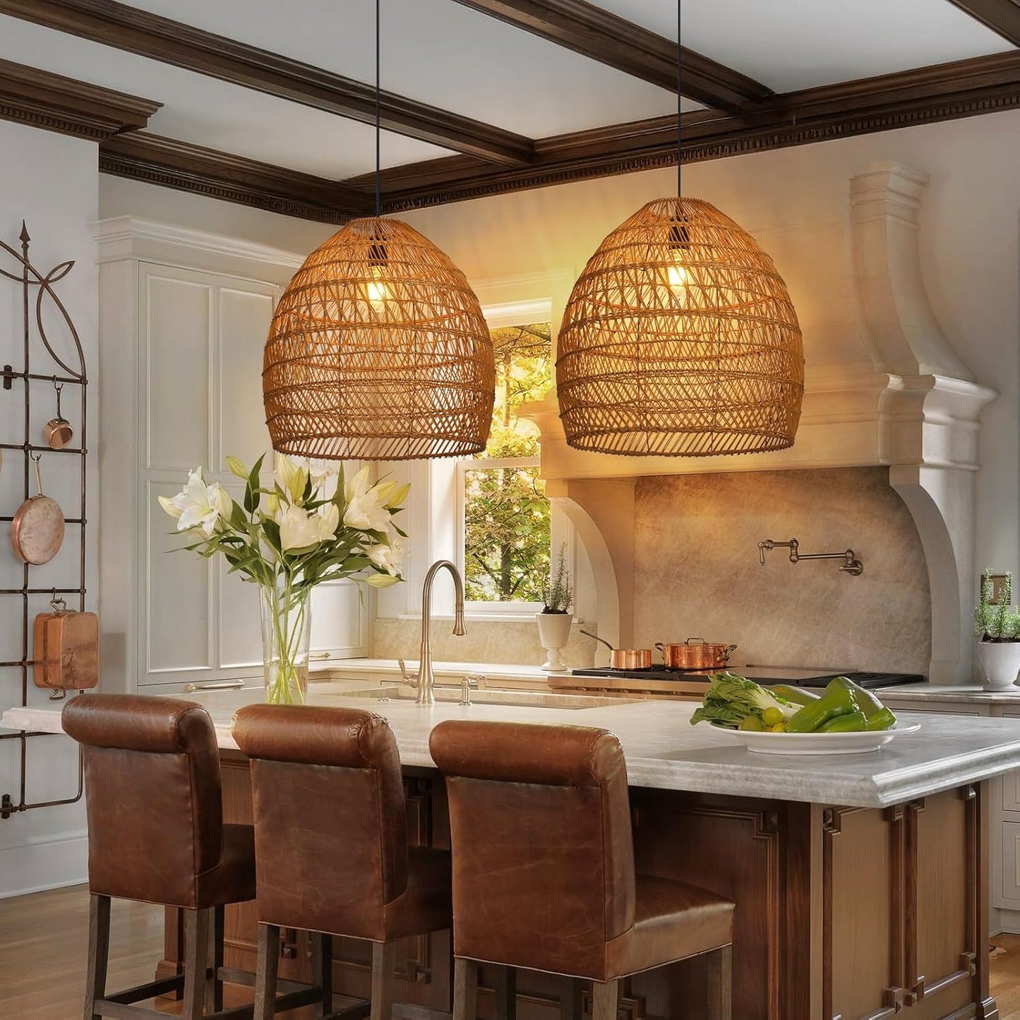 Arturesthome Boho Chandelier Rattan Pendant Light,19.6” Large Wicker Pendant Light Fixtures,Basket Hand Woven Hanging Lamp for Dining Room Living Room Kitchen Foyer