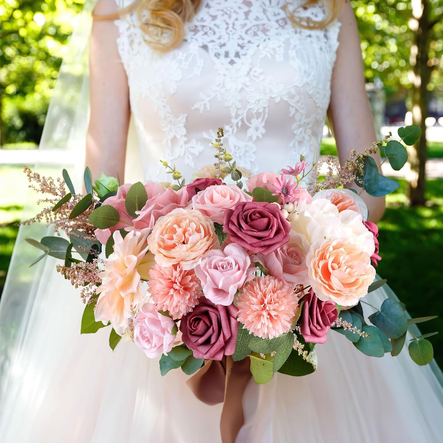 AGIRL Rose Artificial Flowers Combo Fake Flowers Pink Roses Silk Flowers with Stems for DIY Bridal Wedding Bouquets Centerpieces Arrangements Table Party Baby Shower Home Decor (Champagne Pink)